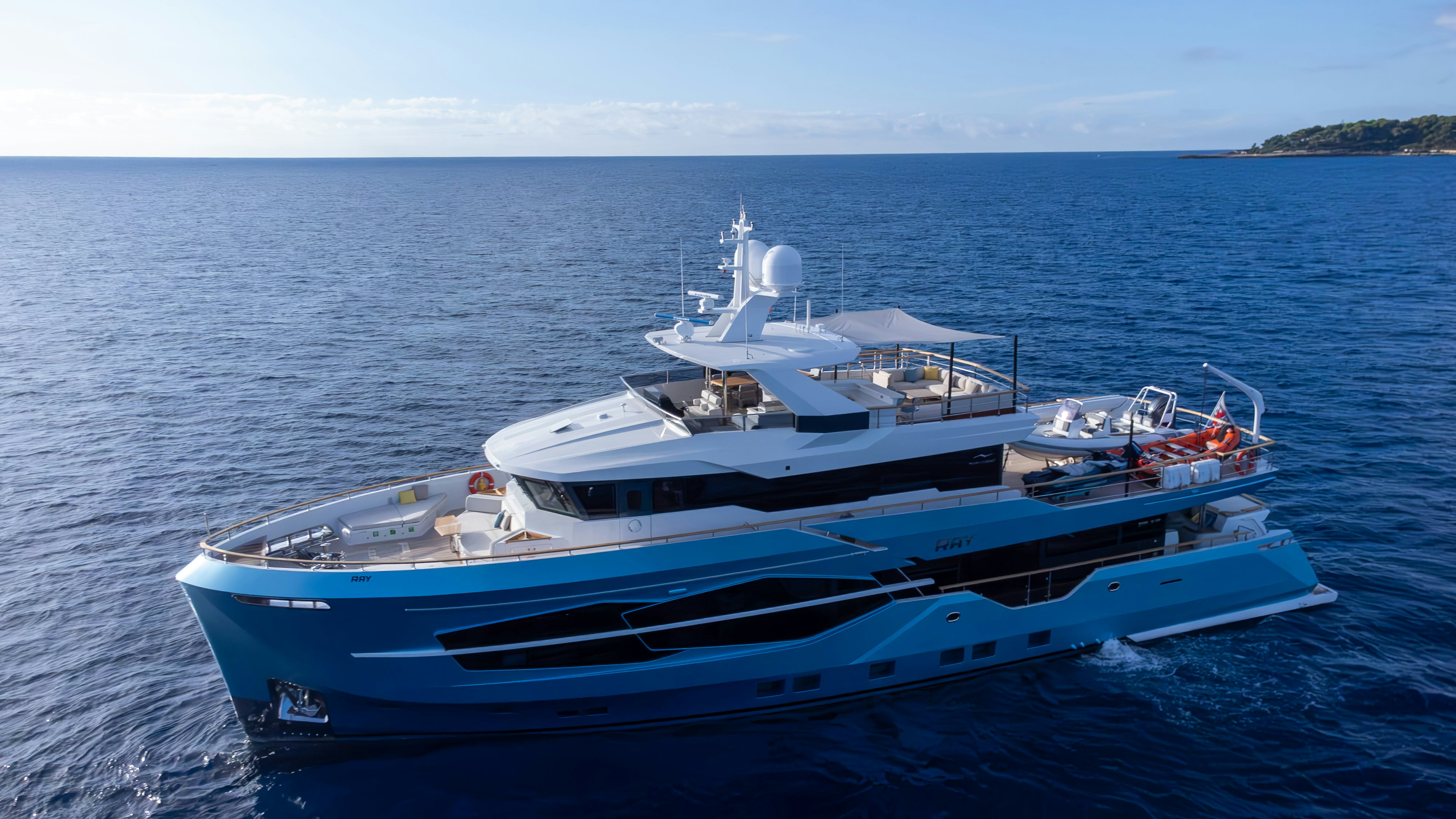 a boat in the water aboard RAY Yacht for Sale