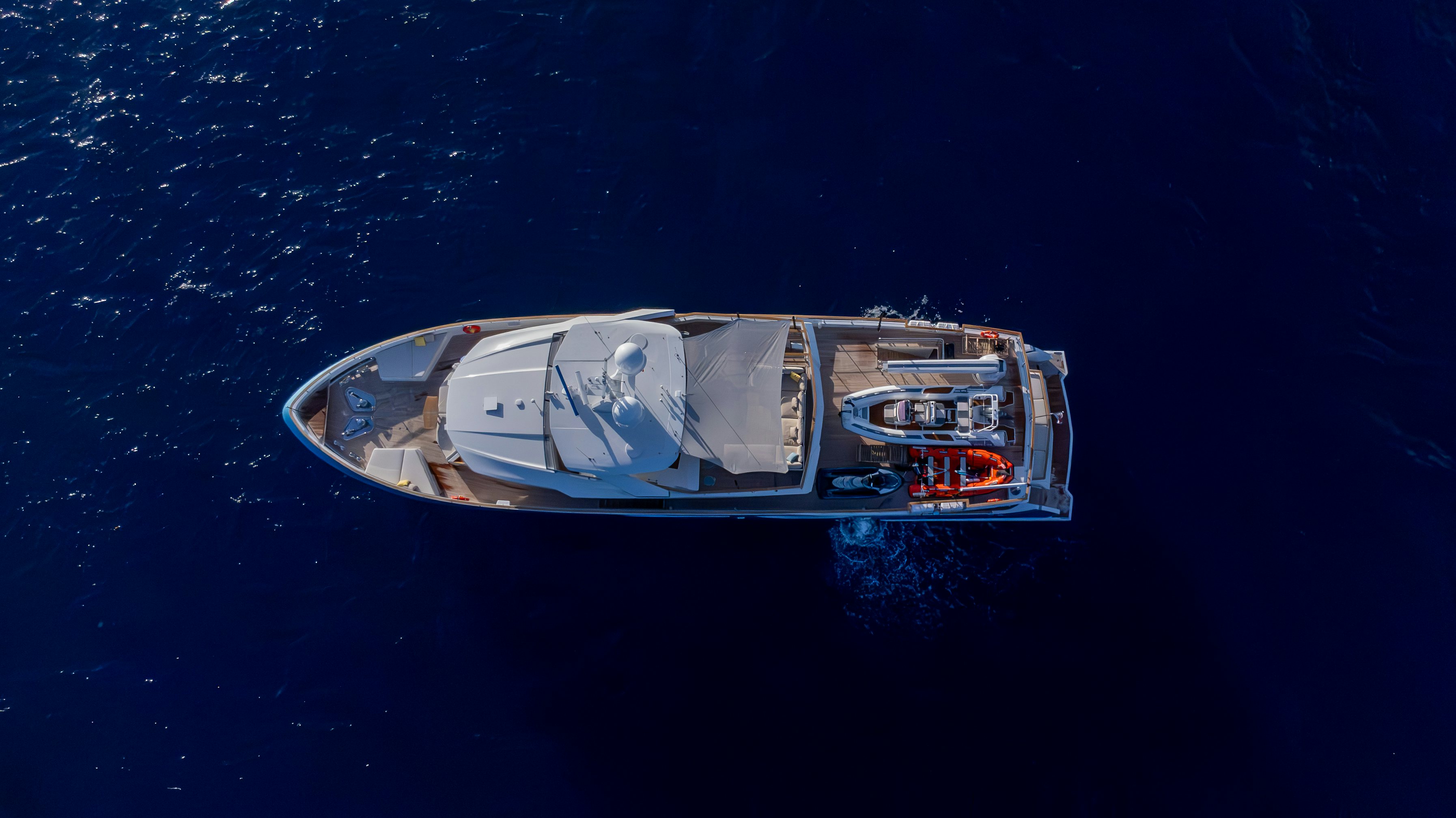 a high angle view of a boat aboard RAY Yacht for Sale