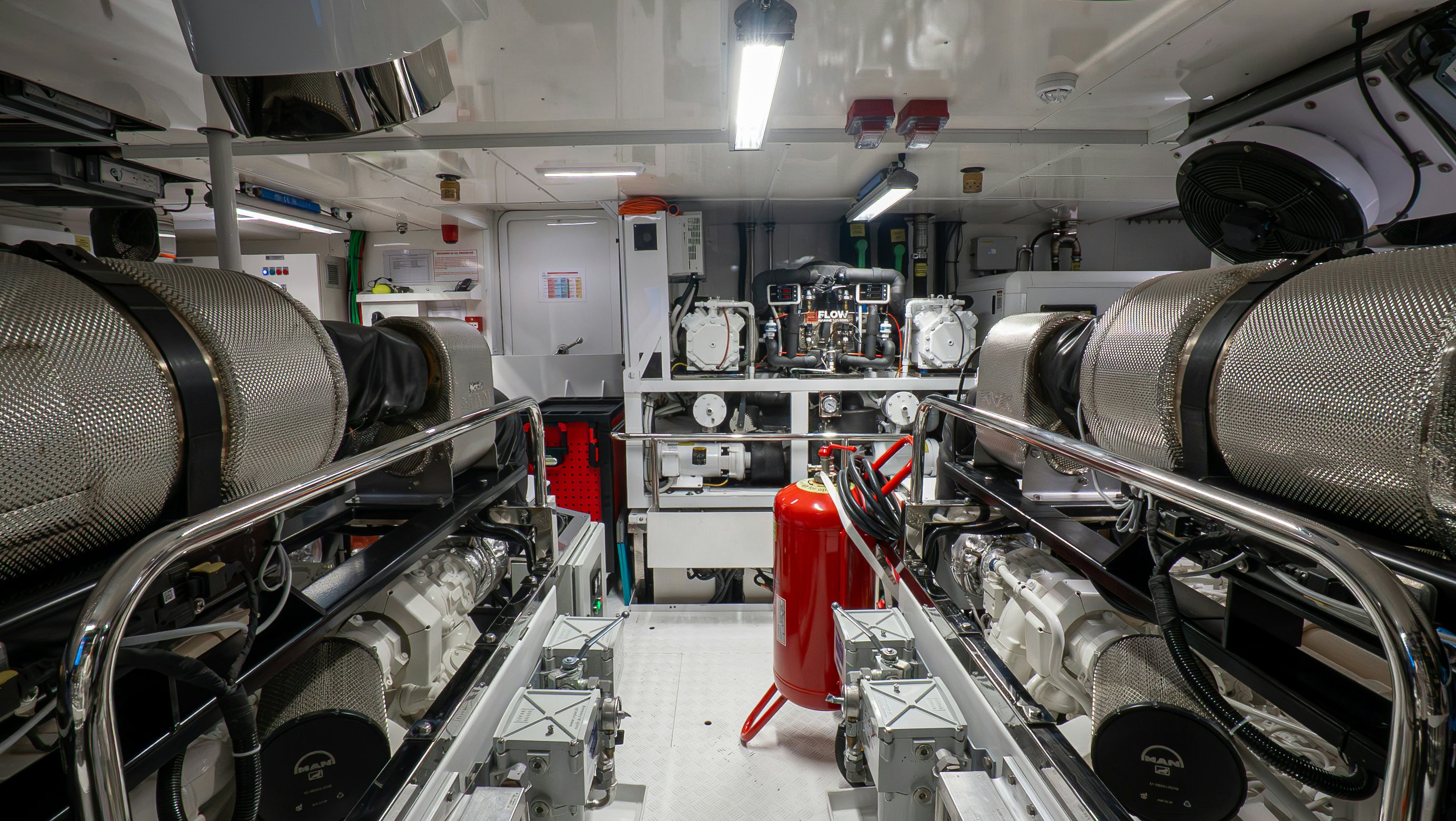 a room with machinery aboard RAY Yacht for Sale