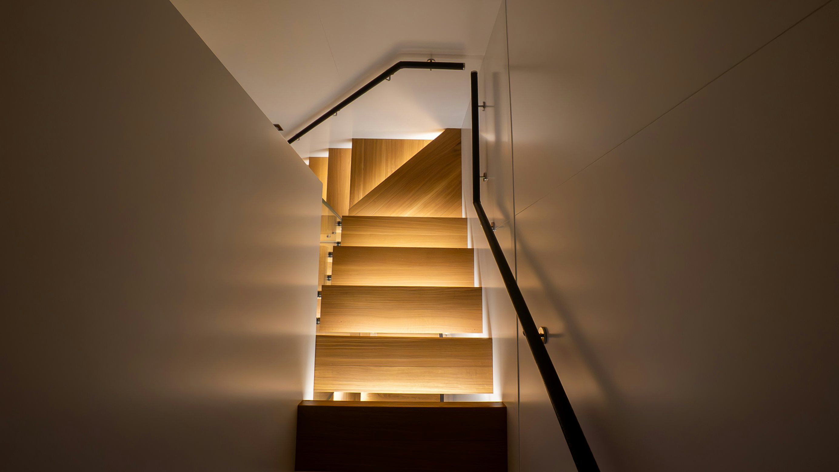 a staircase with a white ceiling aboard RAY Yacht for Sale