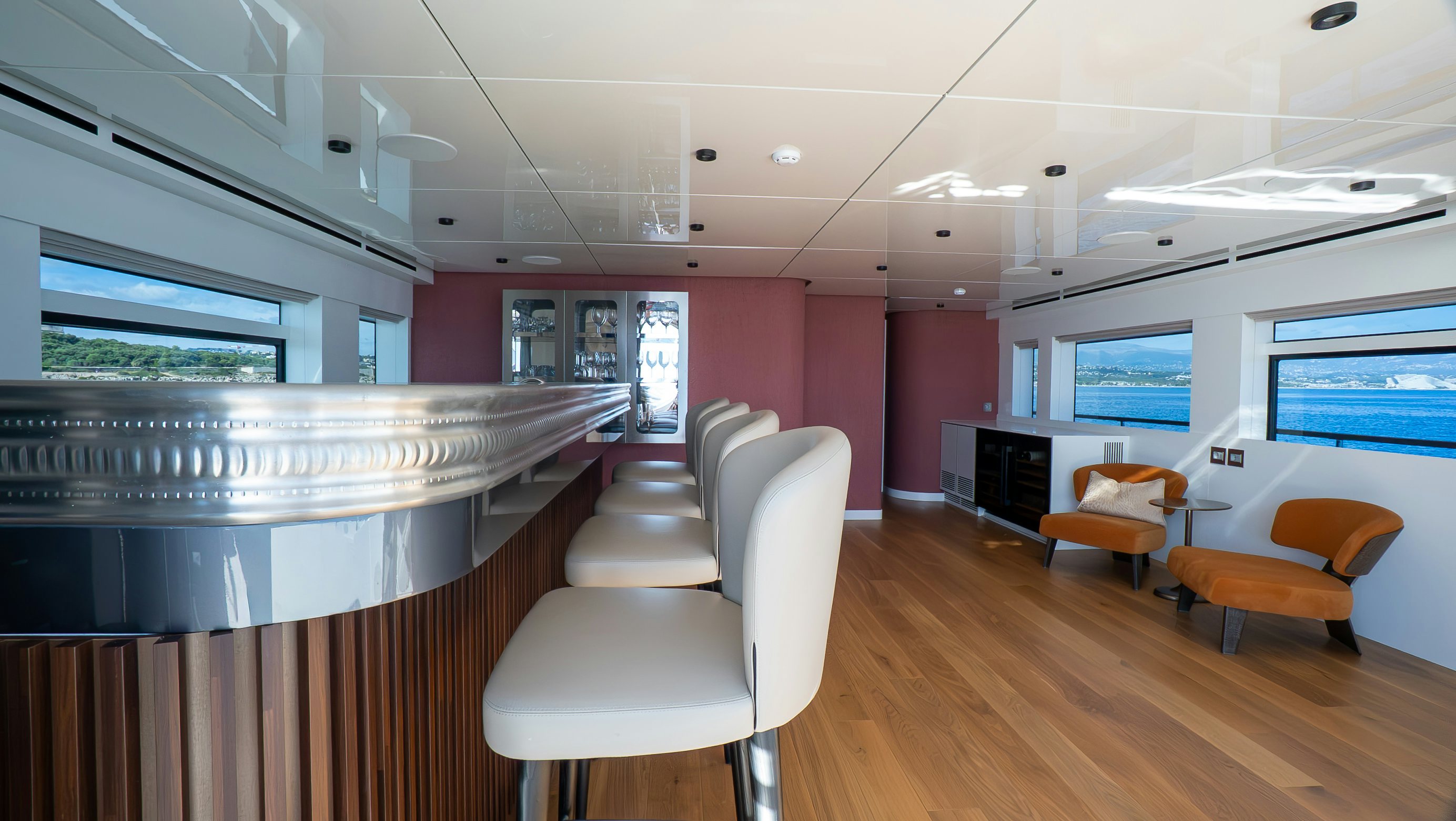 a room with a large glass window aboard RAY Yacht for Sale