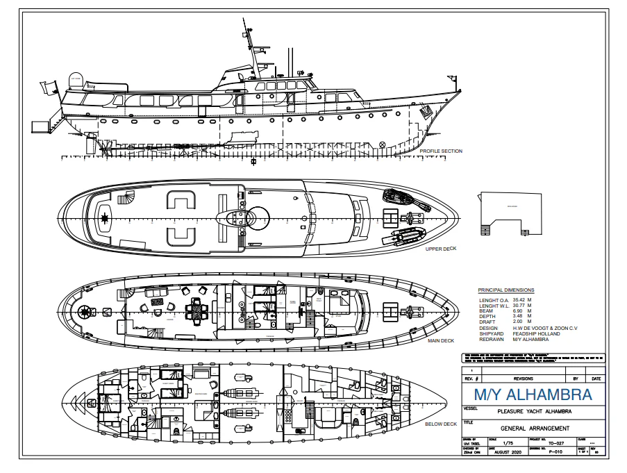 diagram, engineering drawing aboard ALHAMBRA Yacht for Sale