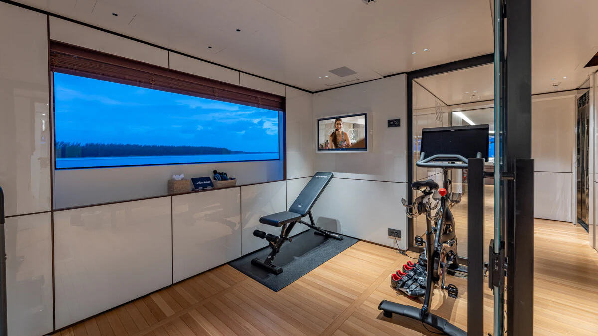 a room with a large screen aboard ALPHA WAVES Yacht for Charter