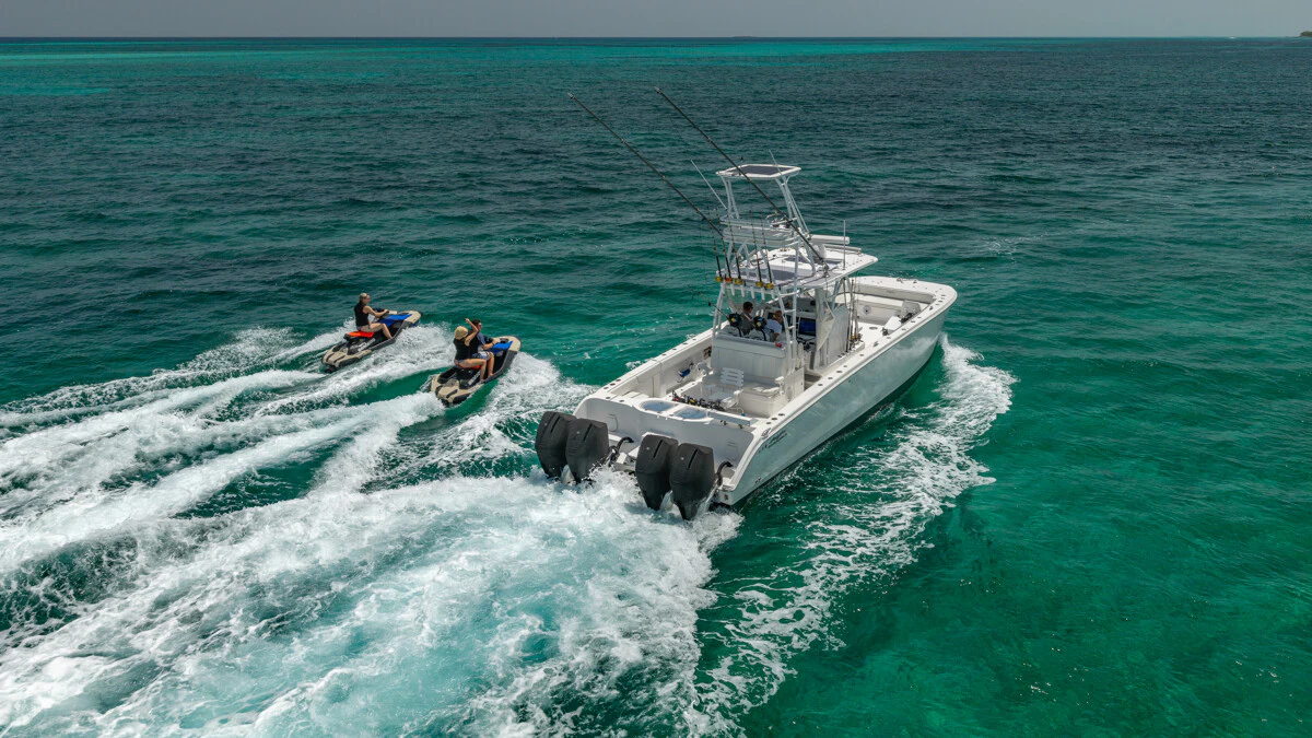 a boat with people in it aboard ALPHA WAVES Yacht for Charter