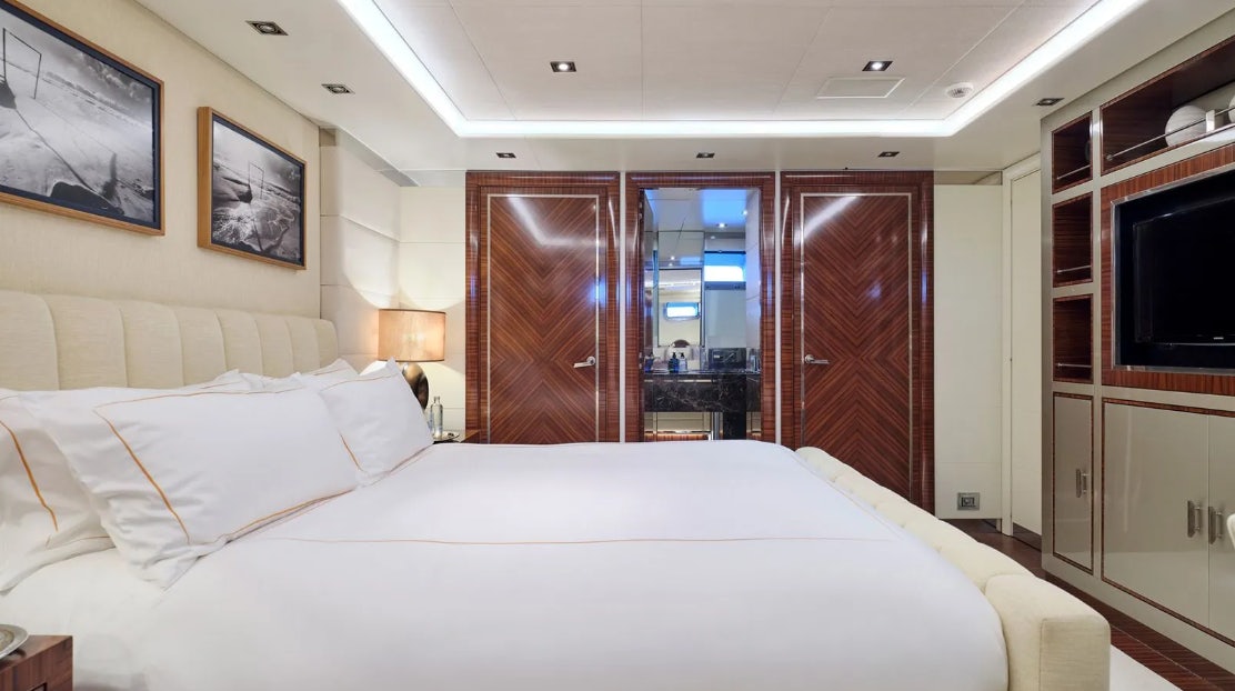 a bed in a room aboard TIMBUKTU Yacht for Charter
