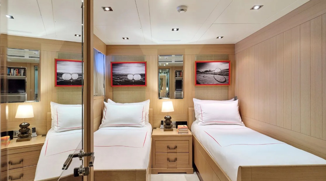 a room with two beds aboard TIMBUKTU Yacht for Charter