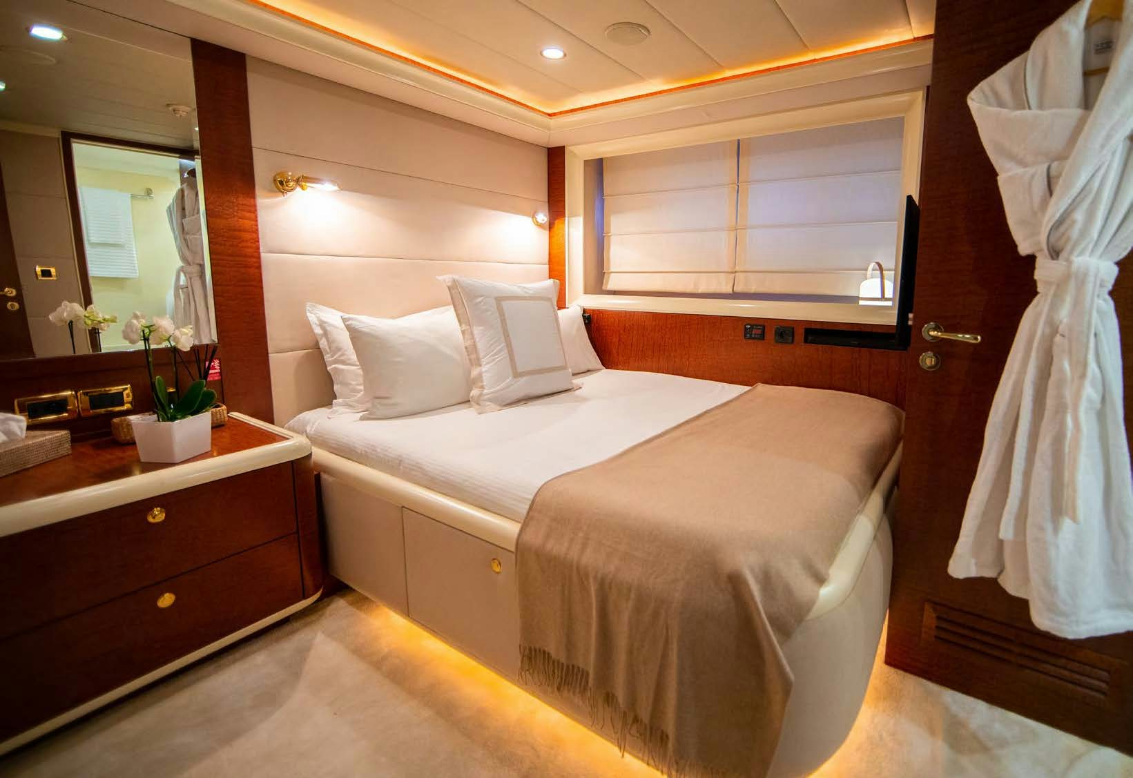a room with two beds aboard VIKING III Yacht for Sale