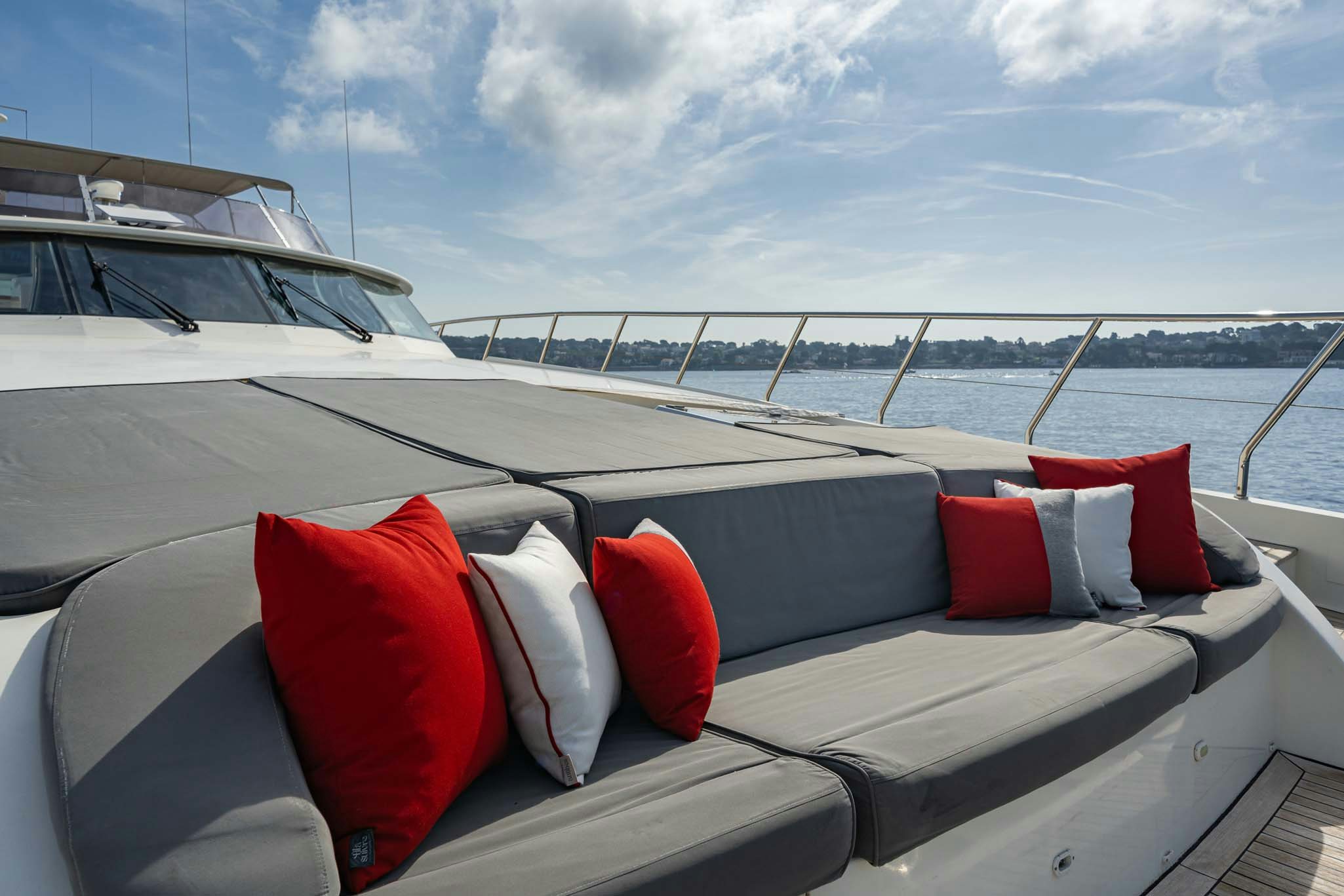 a boat with pillows on it aboard VIKING III Yacht for Charter