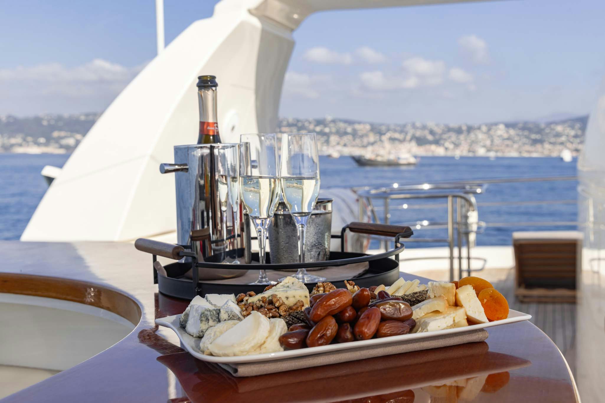 a tray of food on a boat aboard VIKING III Yacht for Charter