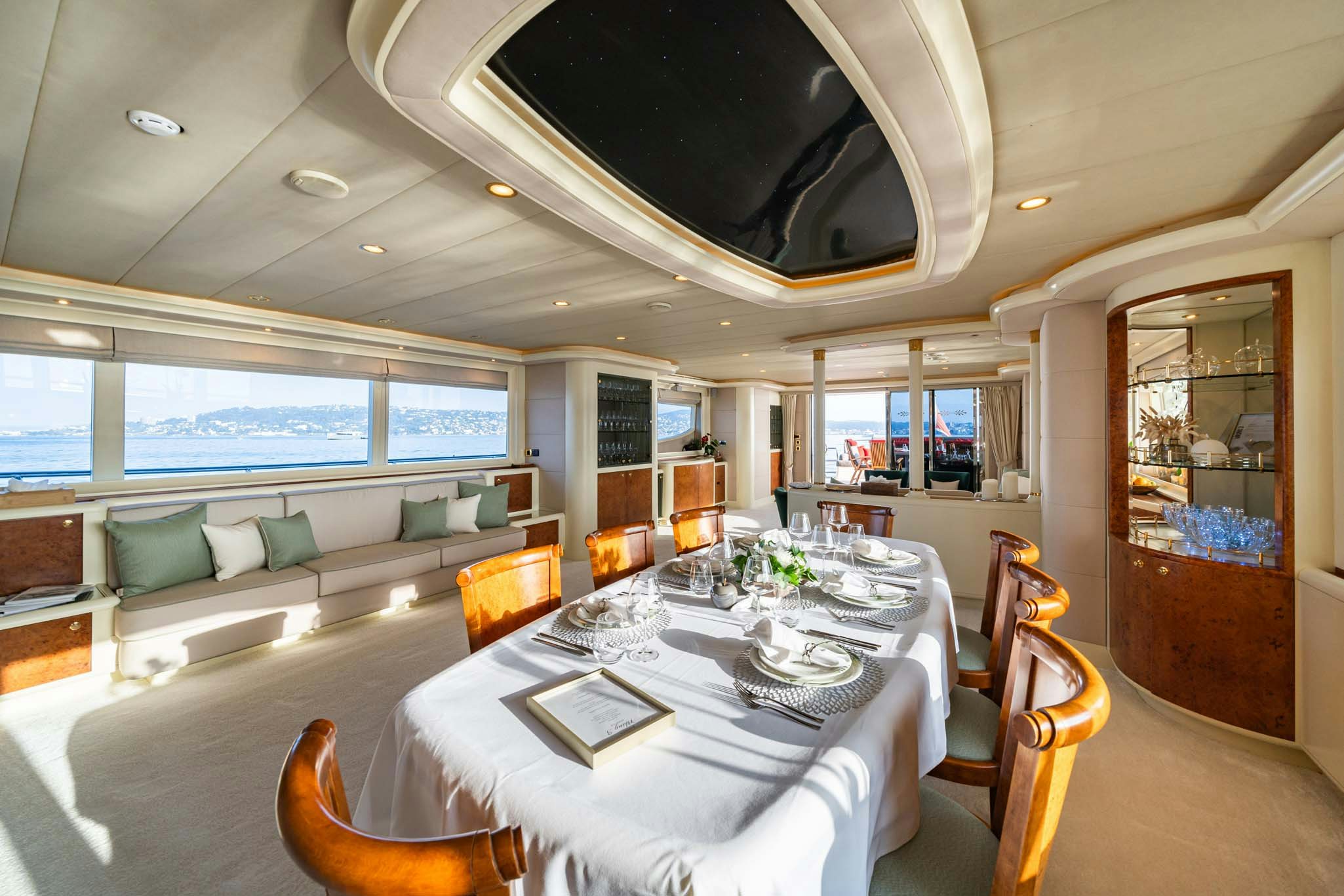 a dining table in a room aboard VIKING III Yacht for Charter