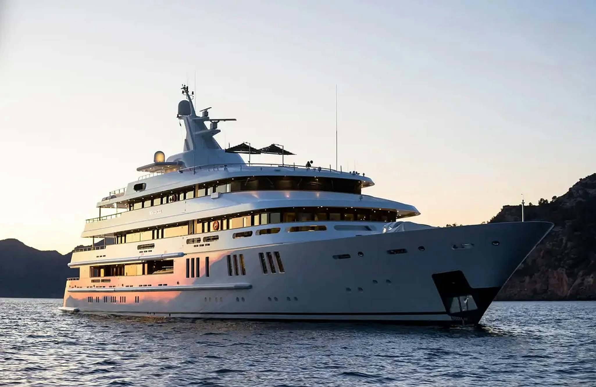 a large ship in the water aboard BOADICEA Yacht for Charter