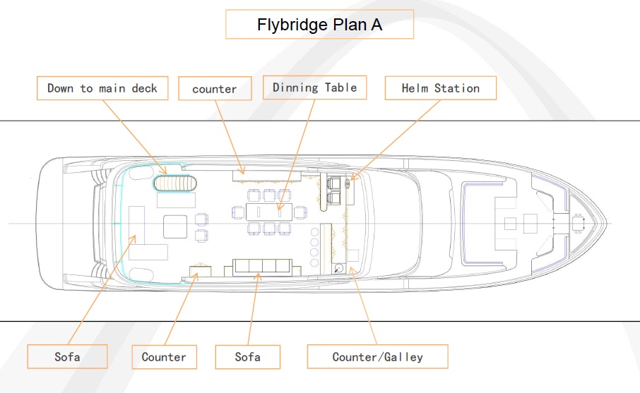 diagram, engineering drawing aboard ALLEGRO FLYBRIDGE 98 Yacht for Sale