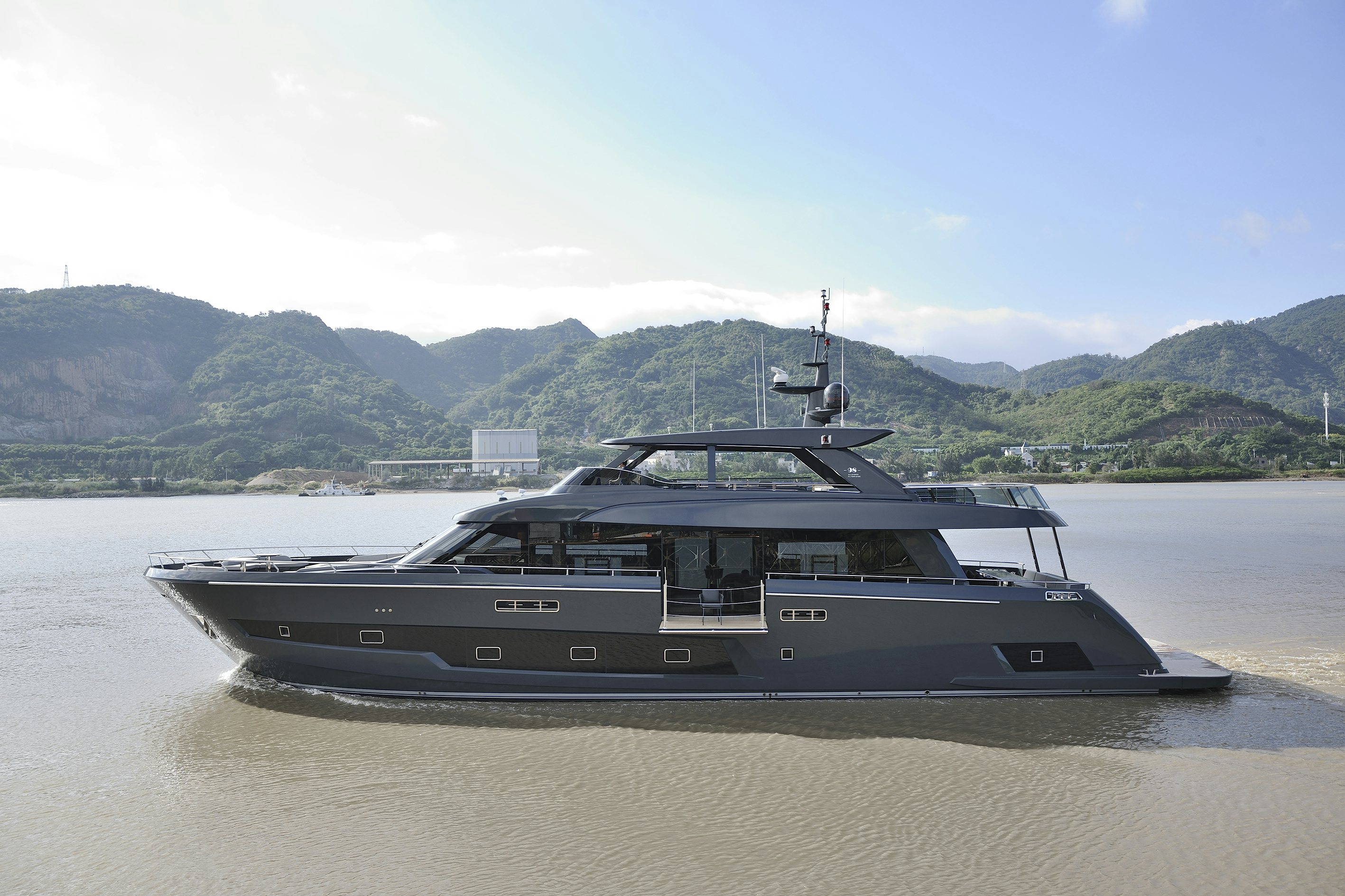 a boat on the water aboard ALLEGRO FLYBRIDGE 98 Yacht for Sale
