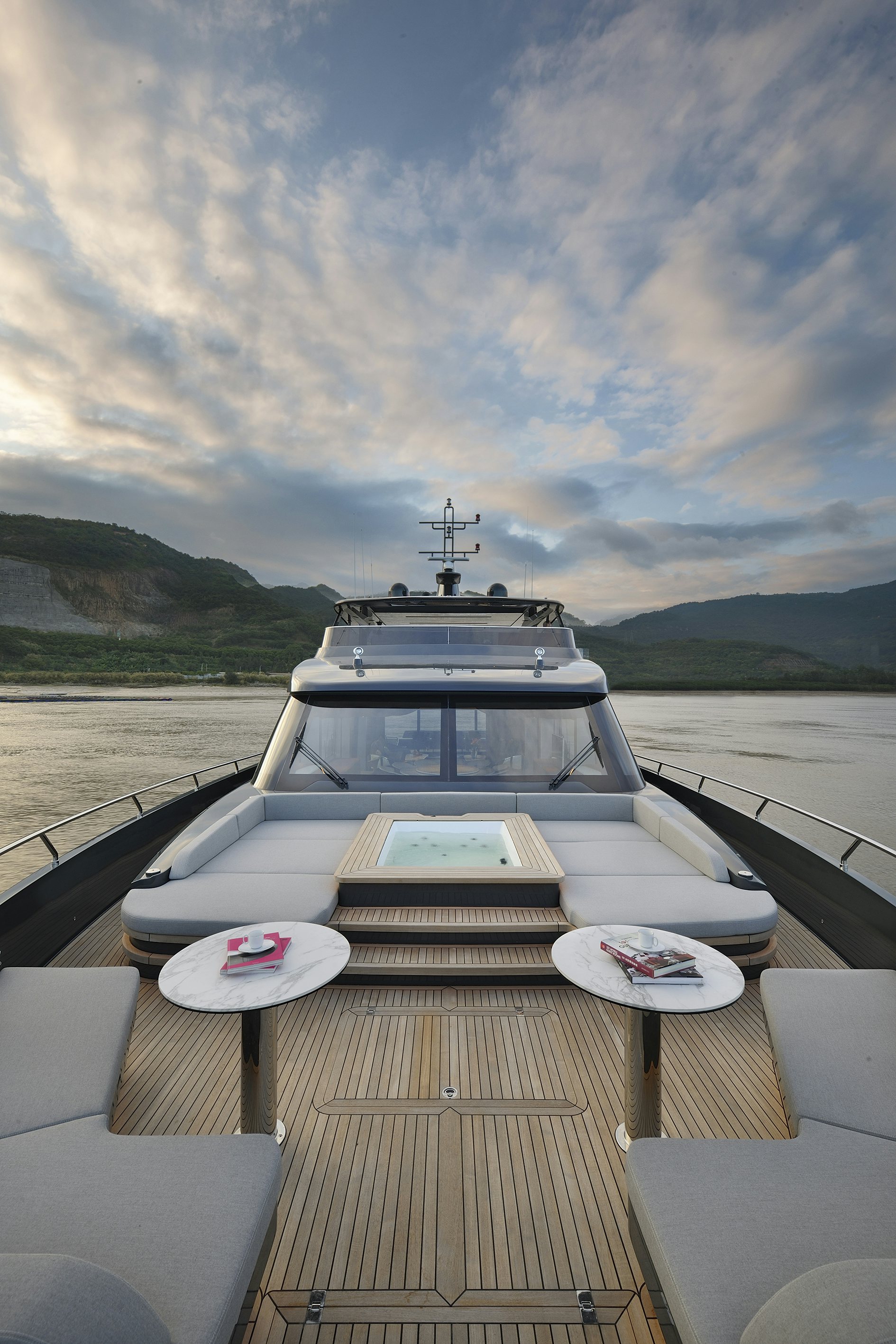 a boat on a water body aboard ALLEGRO FLYBRIDGE 98 Yacht for Sale