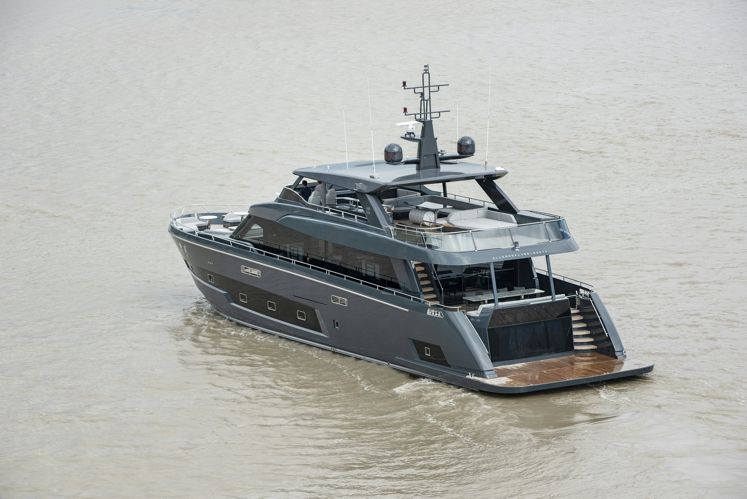 a large ship in the water aboard ALLEGRO FLYBRIDGE 98 Yacht for Sale