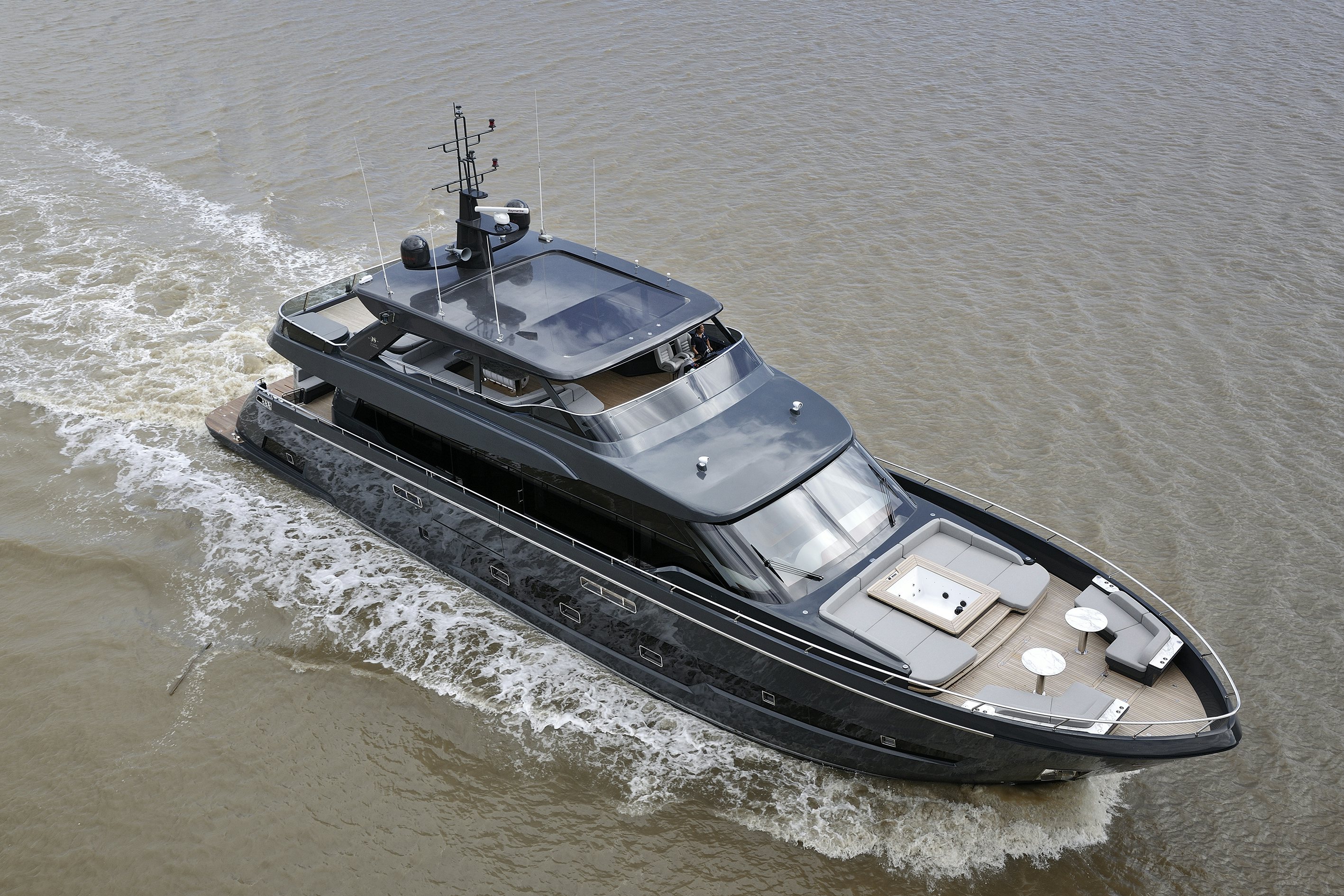 a boat in the water aboard ALLEGRO FLYBRIDGE 98 Yacht for Sale