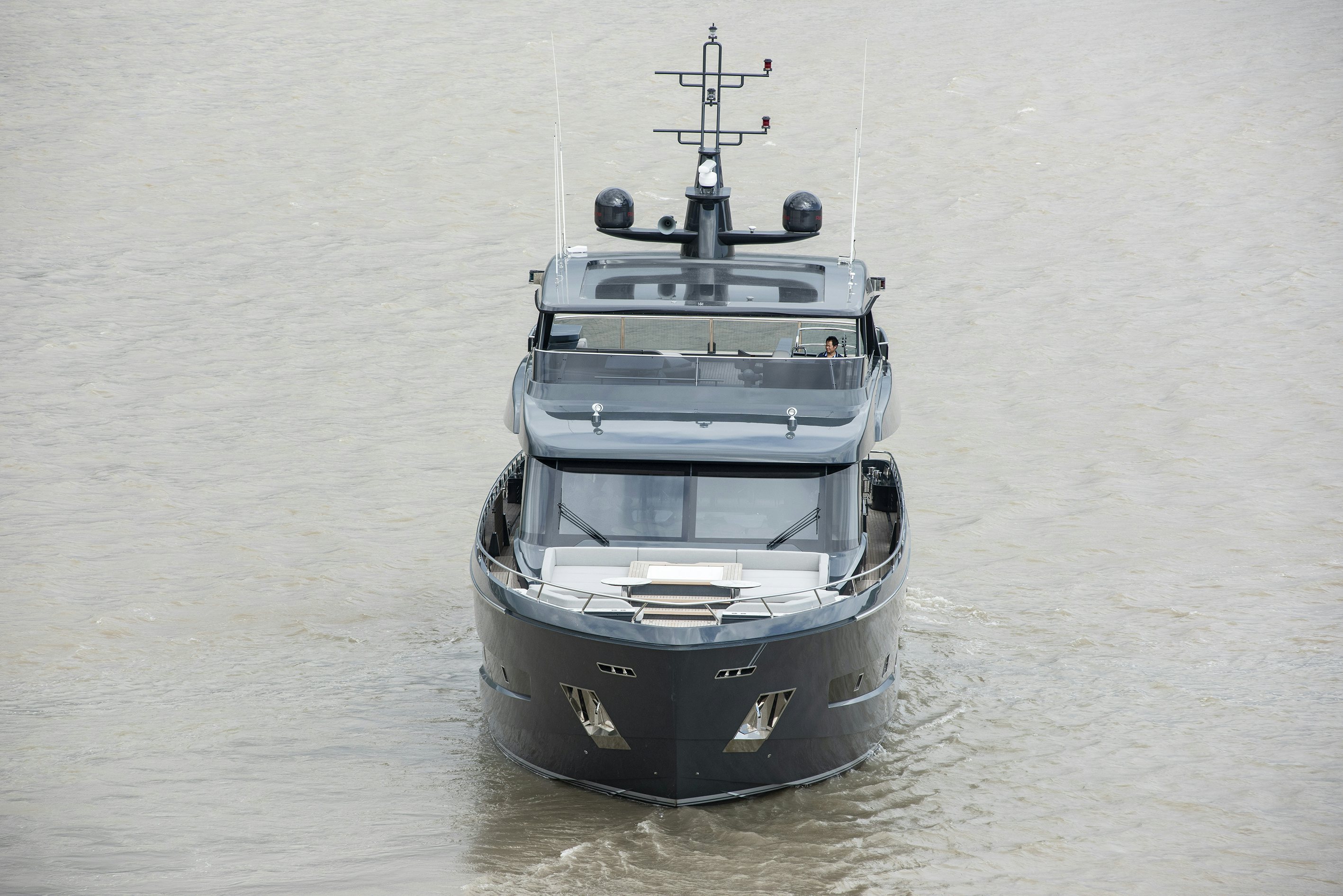 a car on the water aboard ALLEGRO FLYBRIDGE 98 Yacht for Sale