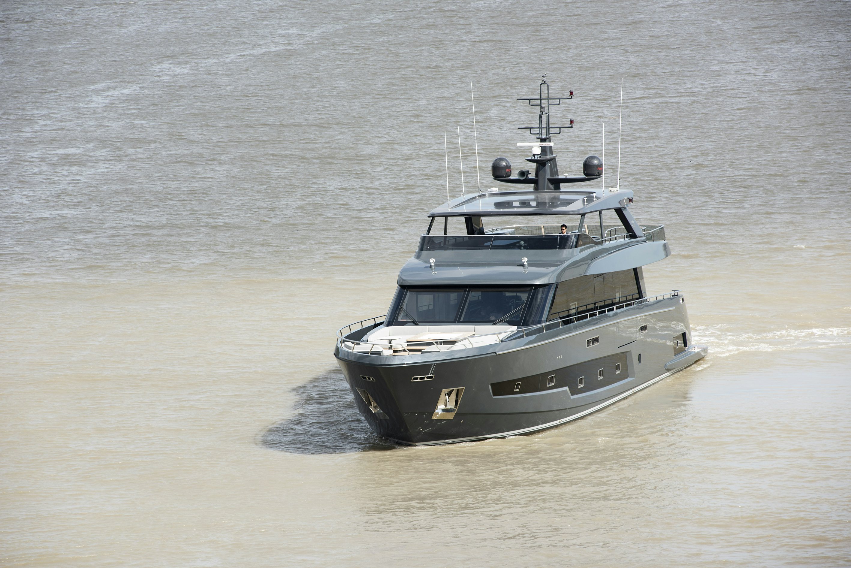 a boat in the water aboard ALLEGRO FLYBRIDGE 98 Yacht for Sale