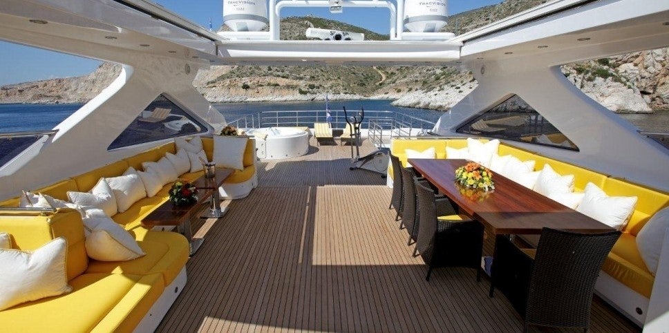 a room with a table and chairs aboard INDIANA Yacht for Charter