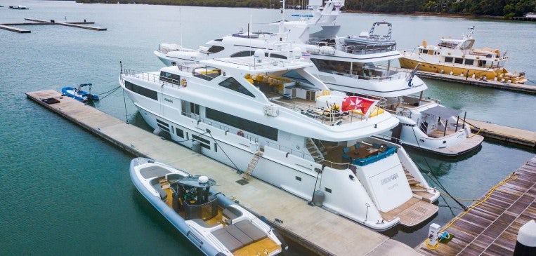 a group of boats docked aboard INDIANA Yacht for Charter