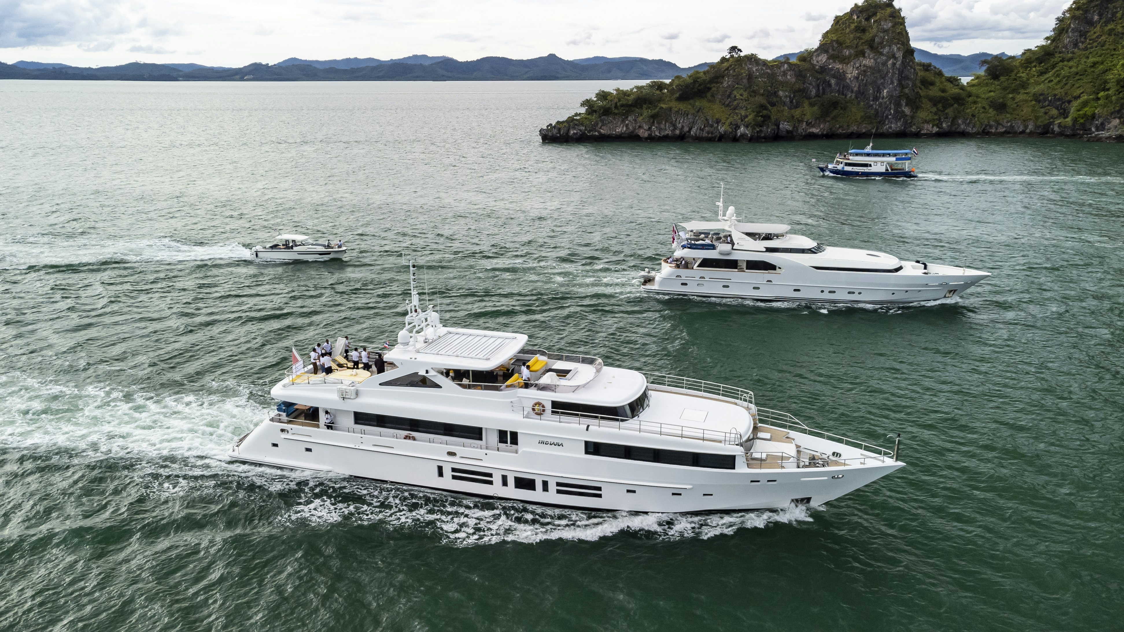 a boat in the water aboard INDIANA Yacht for Charter