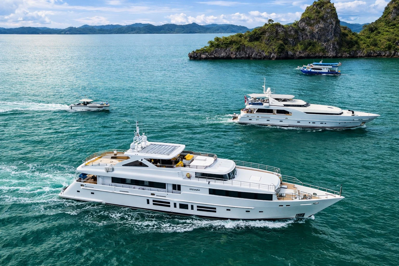 a group of boats in the water aboard INDIANA Yacht for Charter