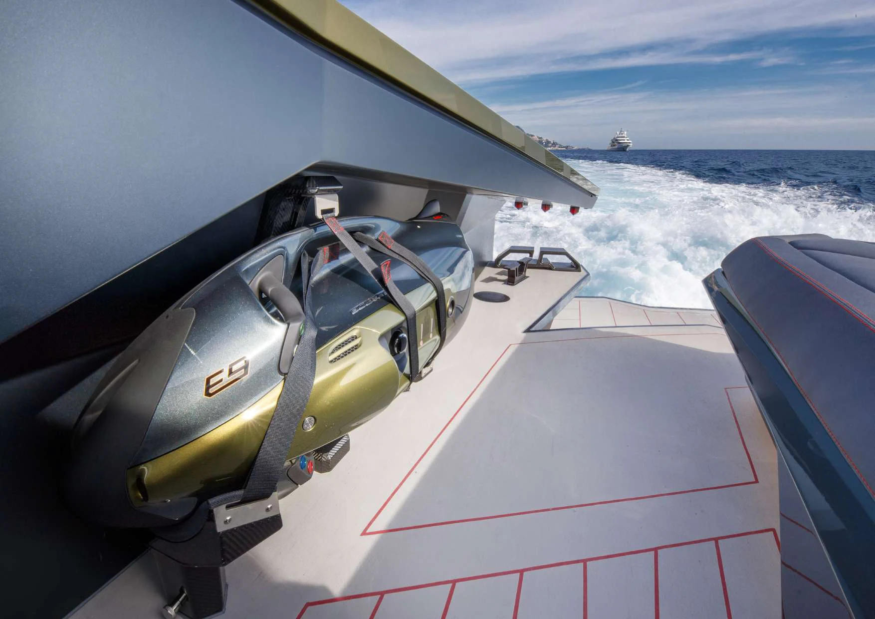 a helicopter on a boat aboard FAST ONE Yacht for Charter