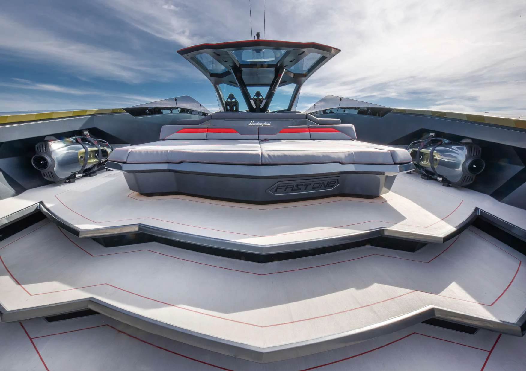 the front of a car aboard FAST ONE Yacht for Charter