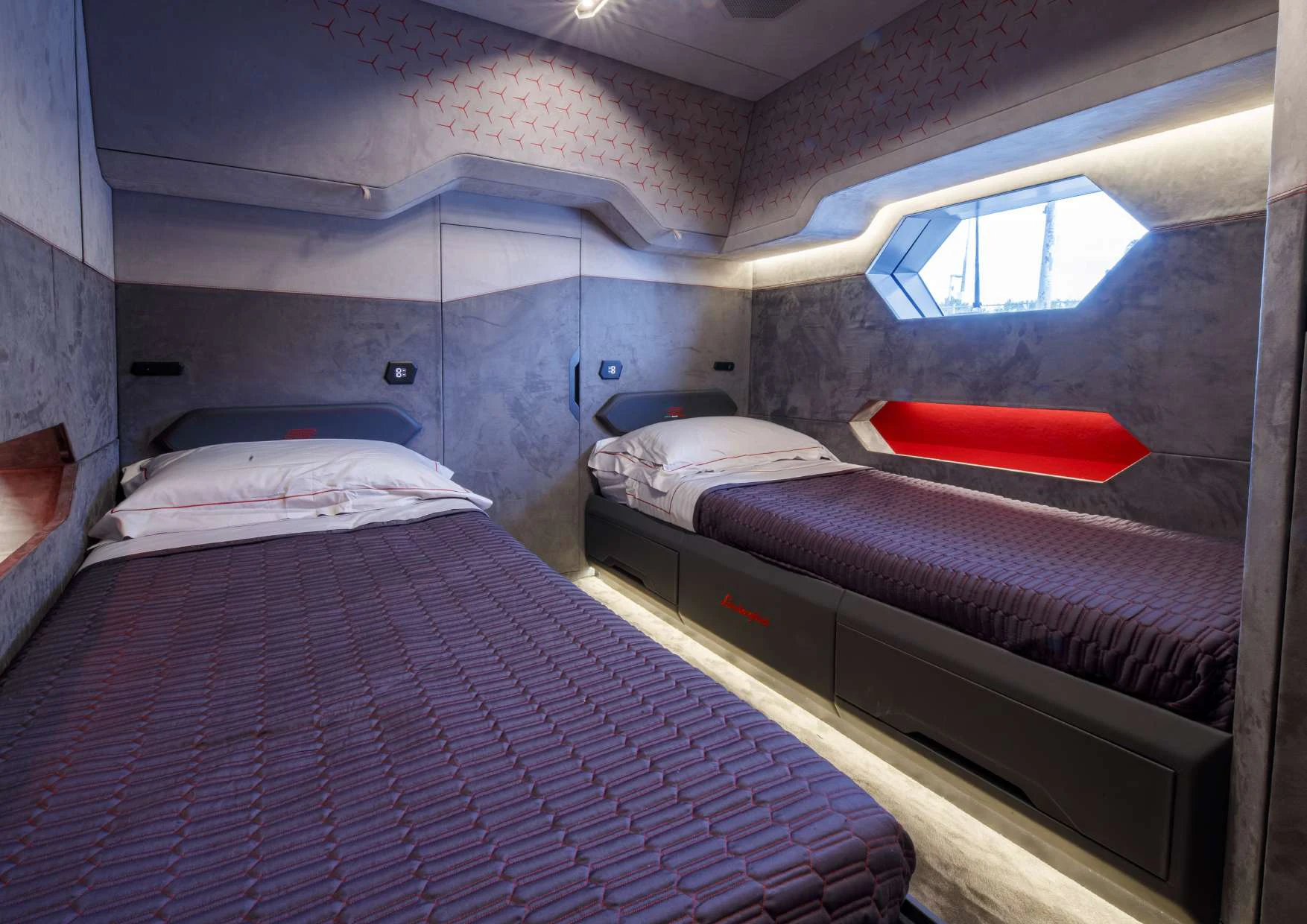 a couple of beds in a room aboard FAST ONE Yacht for Charter