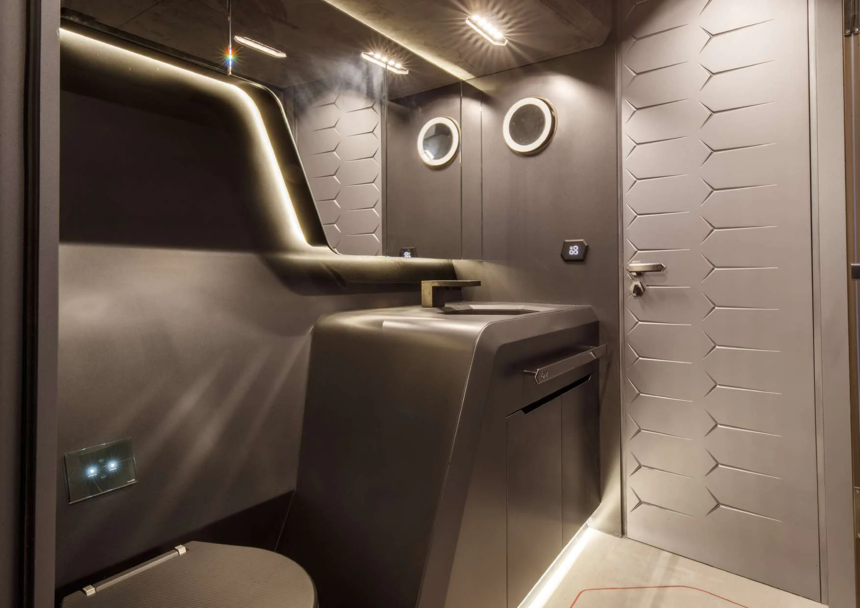 a bathroom with a shower aboard FAST ONE Yacht for Charter