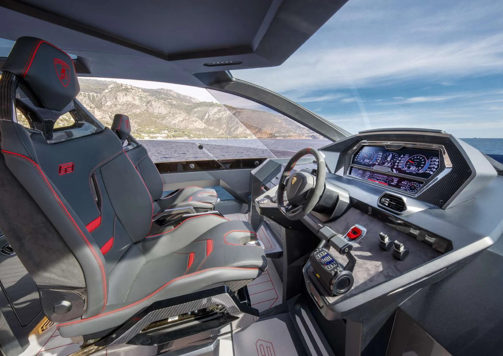 the inside of a car aboard FAST ONE Yacht for Charter