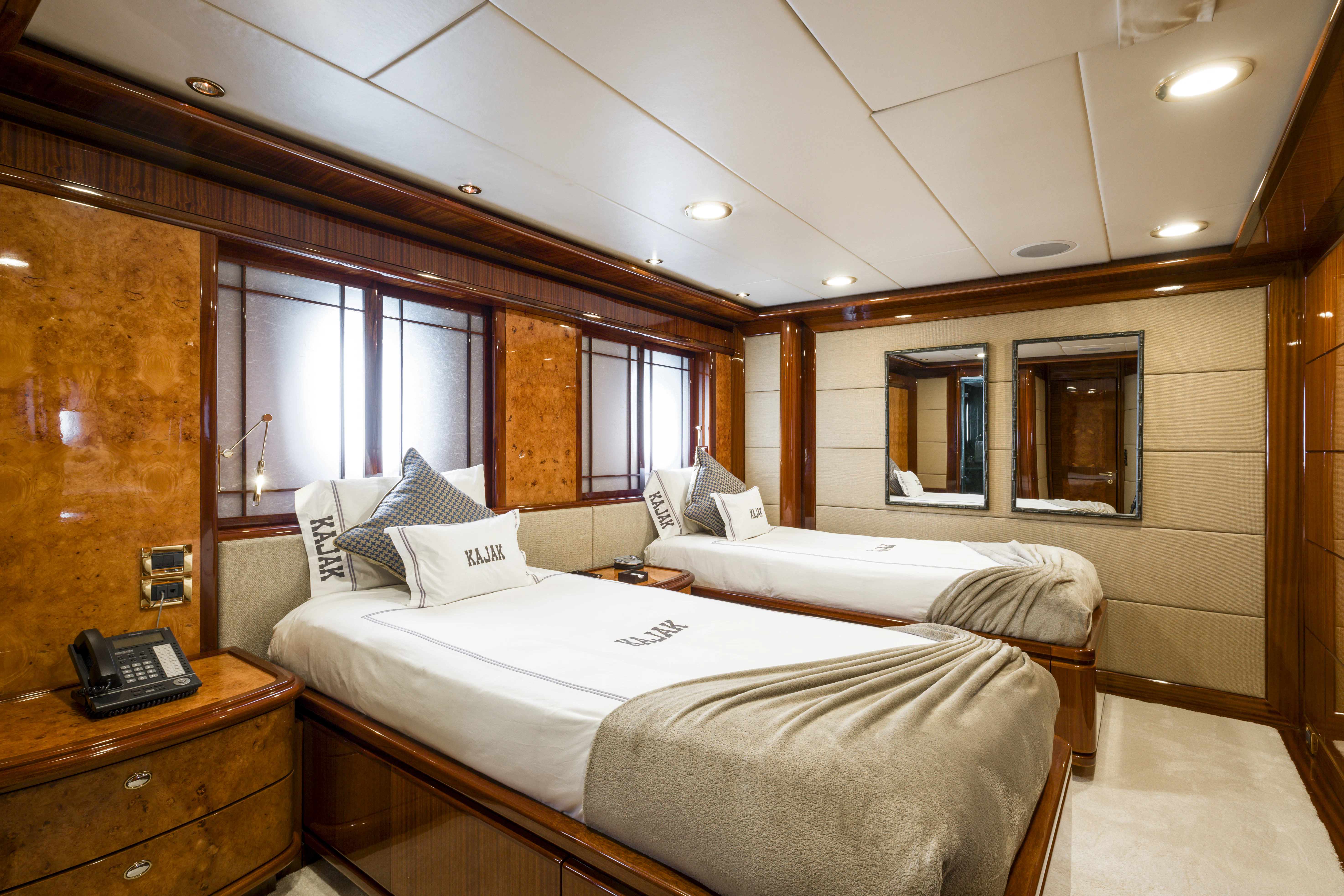 a room with two beds aboard DUCHESS Yacht for Sale