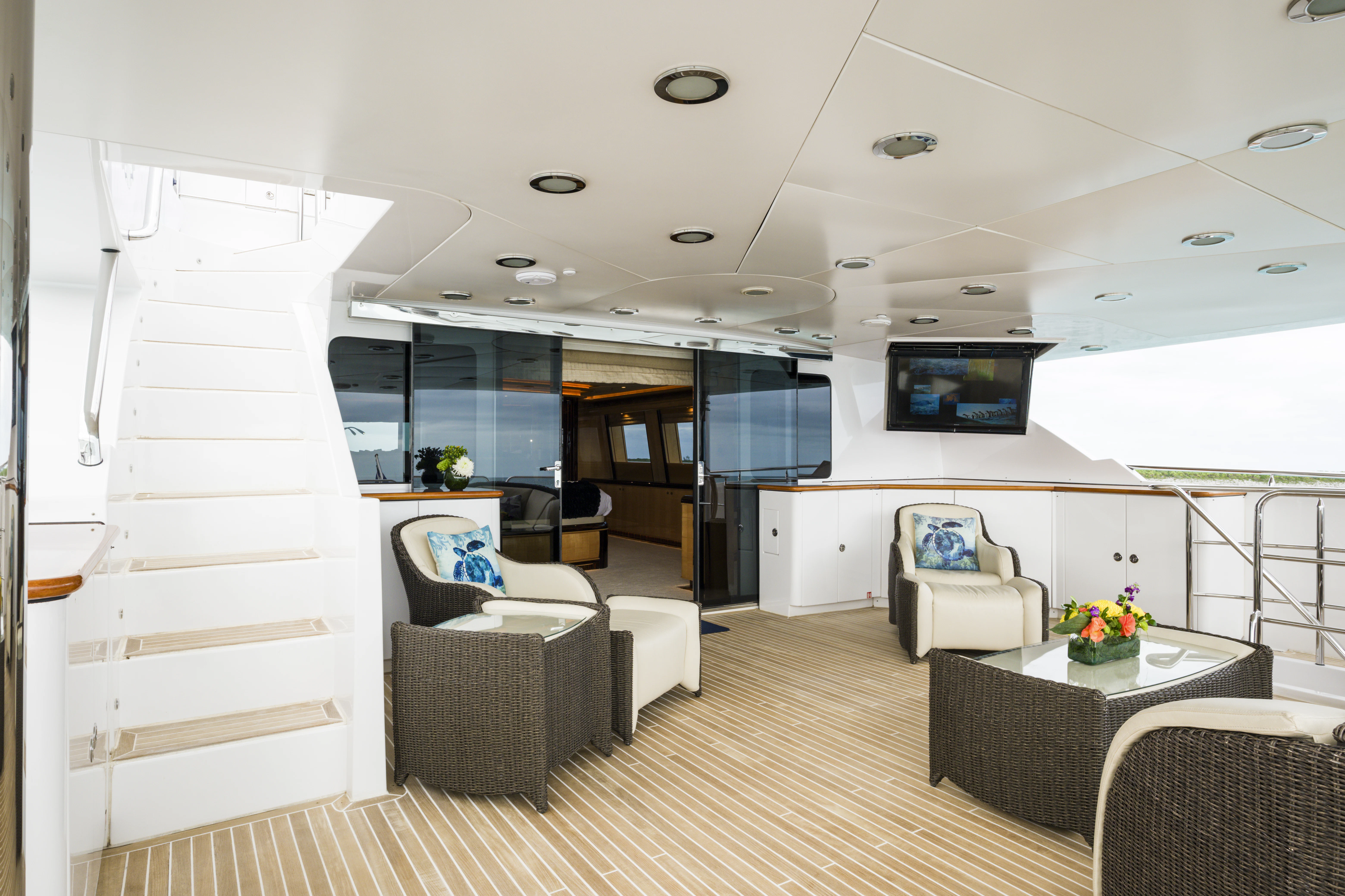 a modern looking living room aboard DUCHESS Yacht for Sale