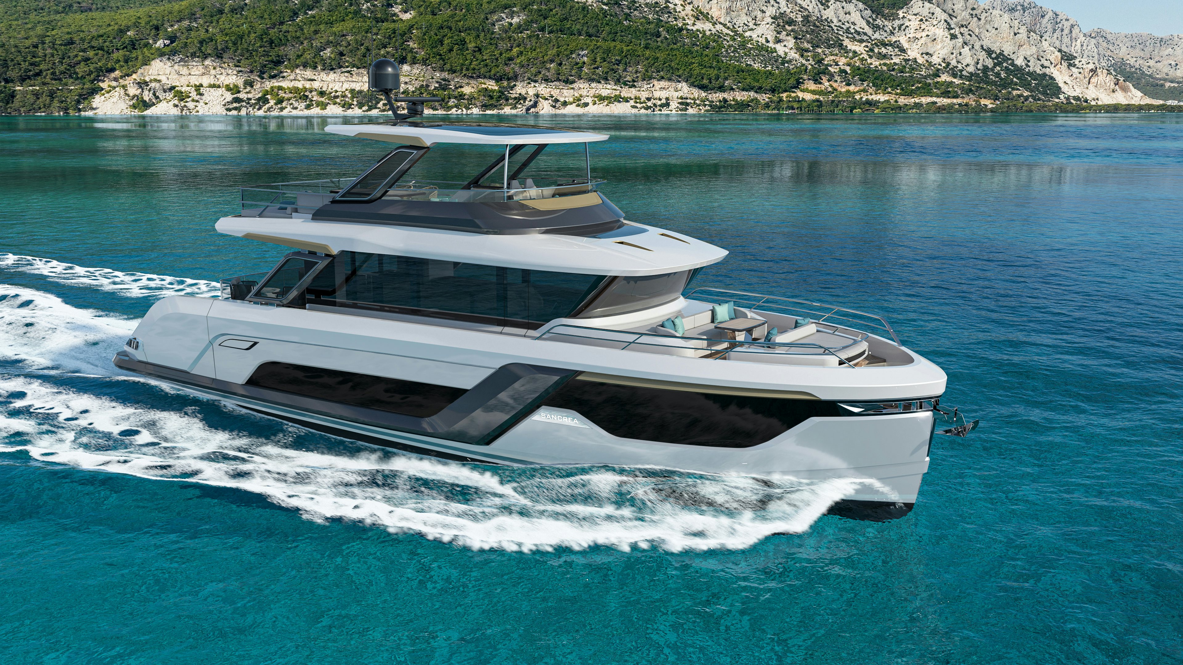 a boat on the water aboard SANCREA 70 Yacht for Sale