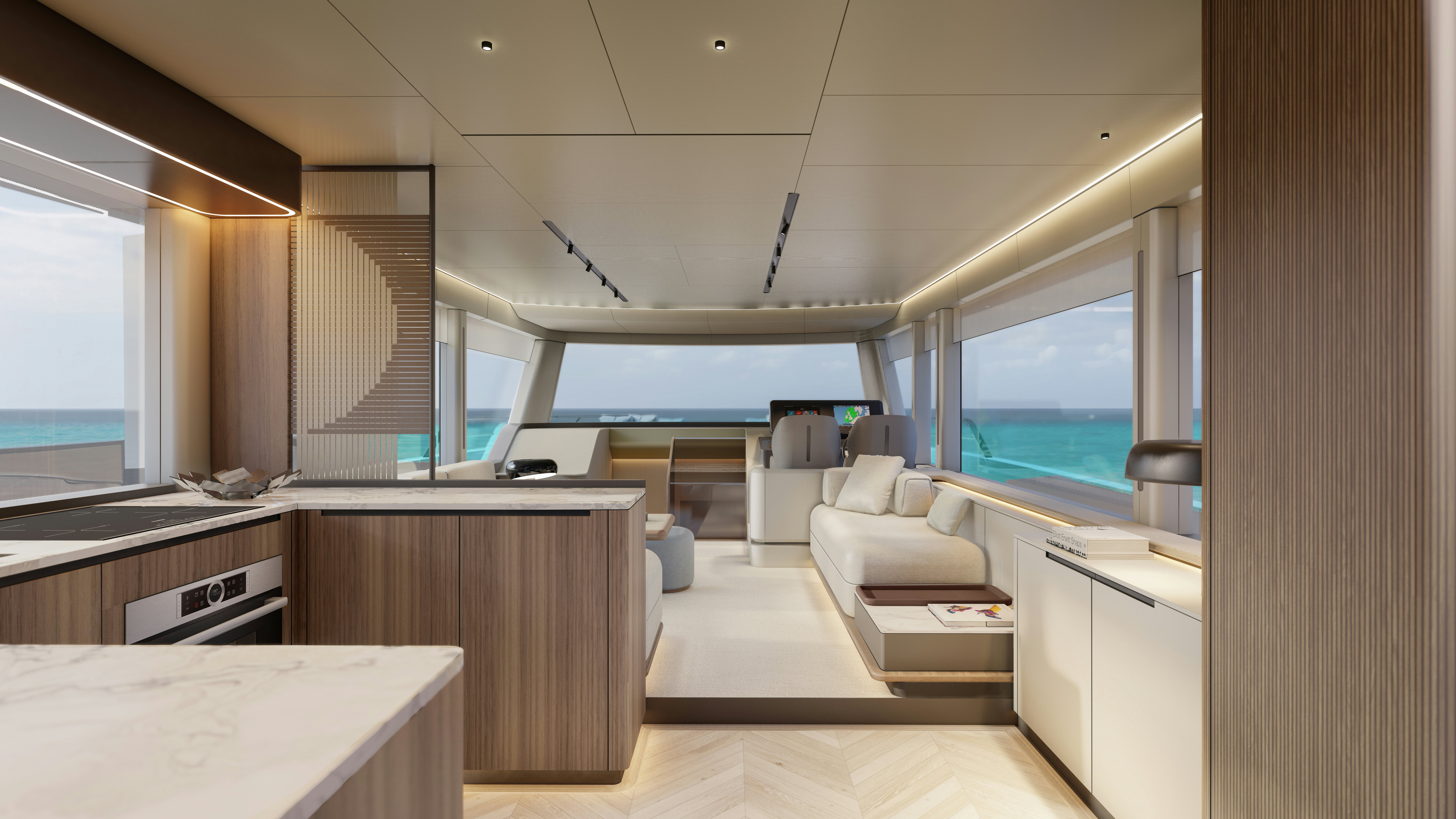 a room with a desk and a window aboard SANCREA 70 Yacht for Sale