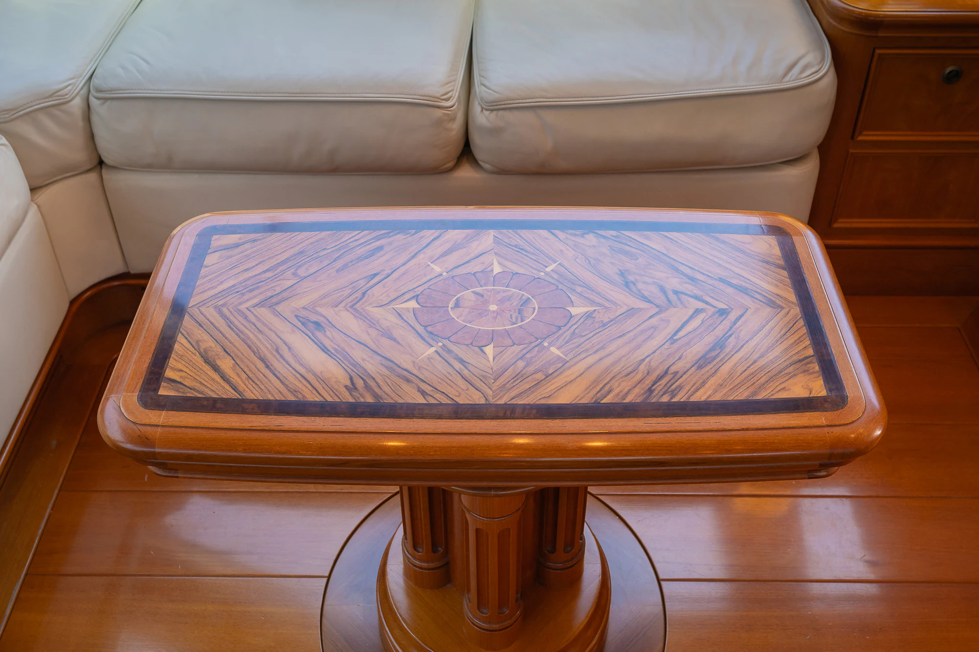 a rug on a table aboard SONG OF THE SEA Yacht for Sale