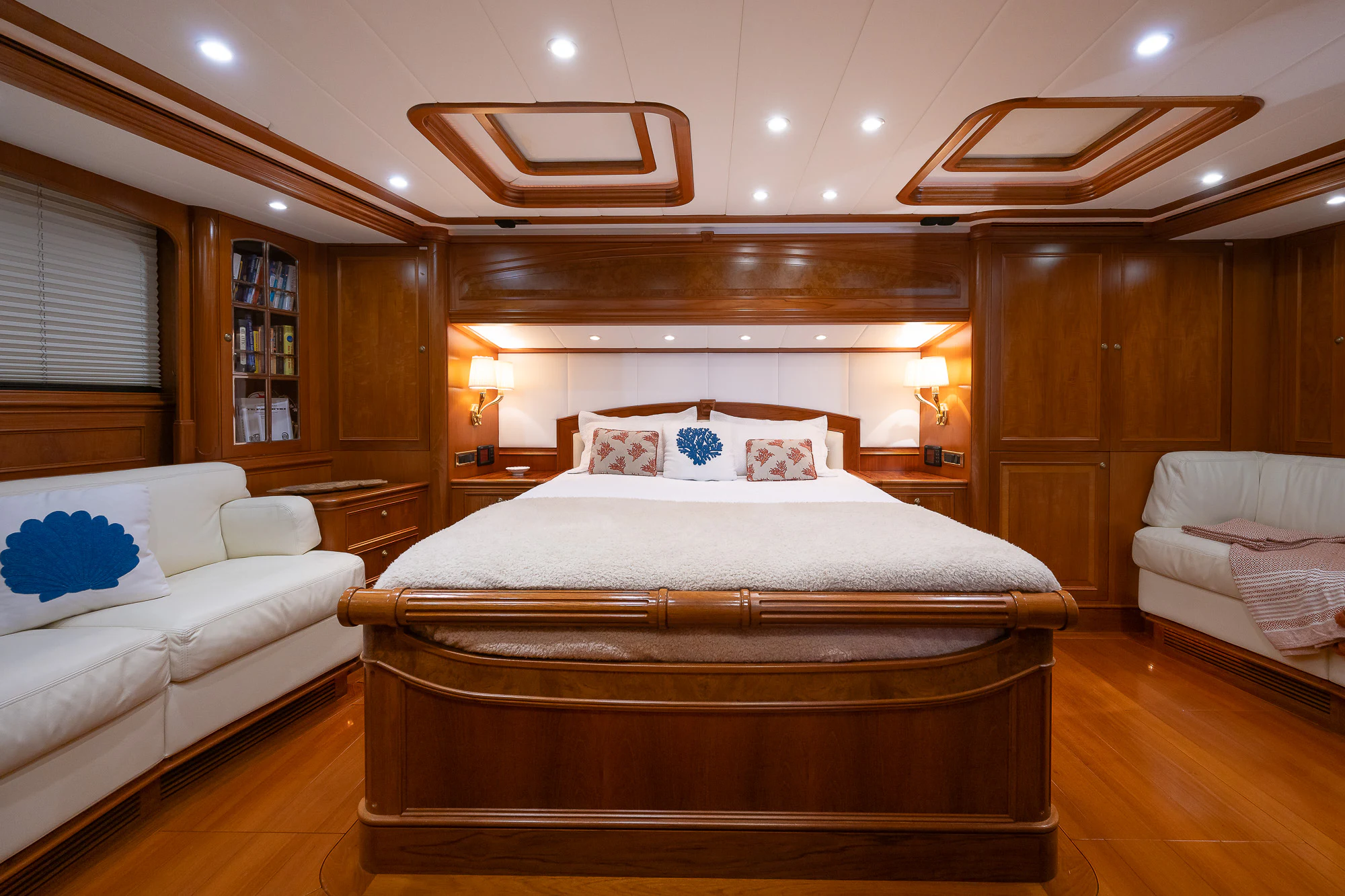 a large bed in a room aboard SONG OF THE SEA Yacht for Sale