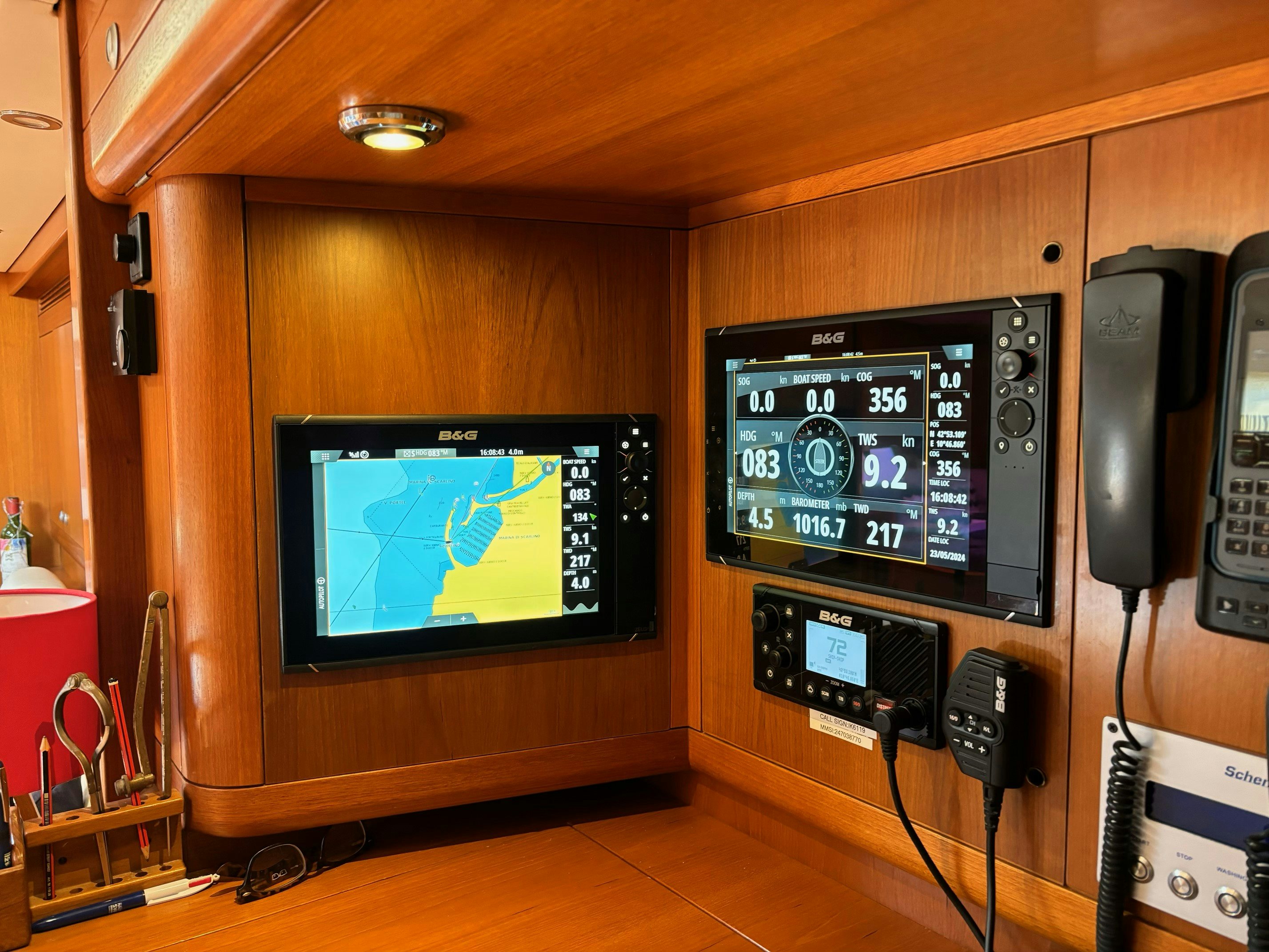 a tv on a stand aboard INDIGO VII Yacht for Sale