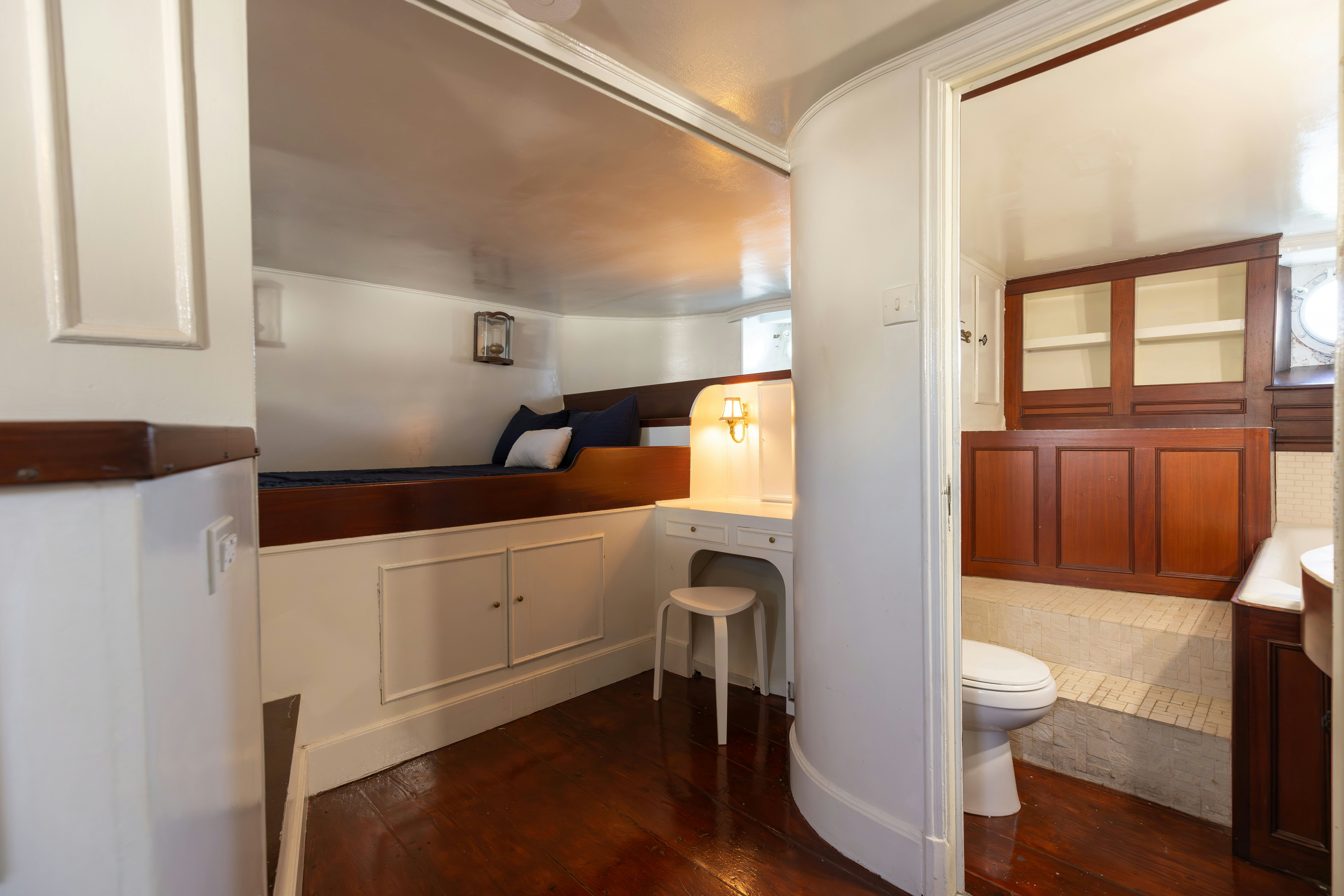 a bathroom with a shower and a toilet aboard NORTHWIND Yacht for Sale