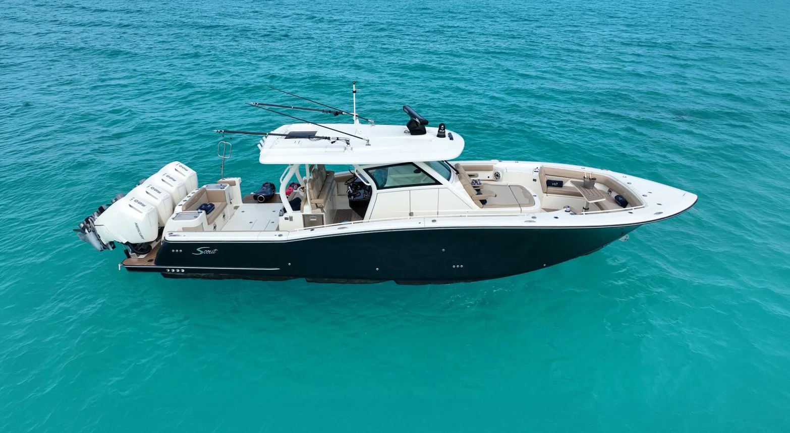 a boat in the water aboard SCOUT 400LXF Yacht for Sale