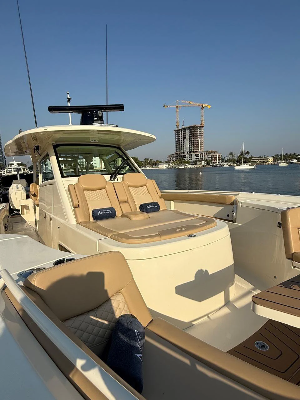 a boat on the water aboard SCOUT 400LXF Yacht for Sale
