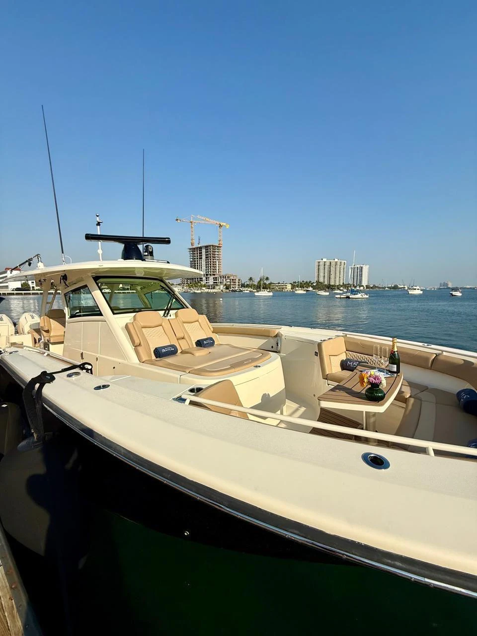 a boat on the water aboard SCOUT 400LXF Yacht for Sale