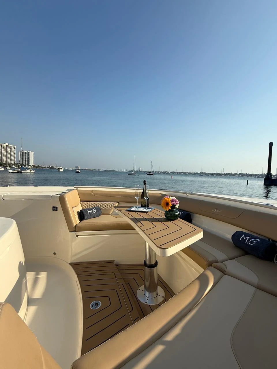 a table on a boat aboard SCOUT 400LXF Yacht for Sale