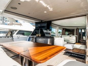 a kitchen with a large island aboard RECORD YEAR Yacht for Charter