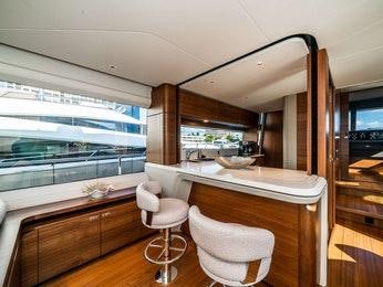 a kitchen with a large window aboard RECORD YEAR Yacht for Charter