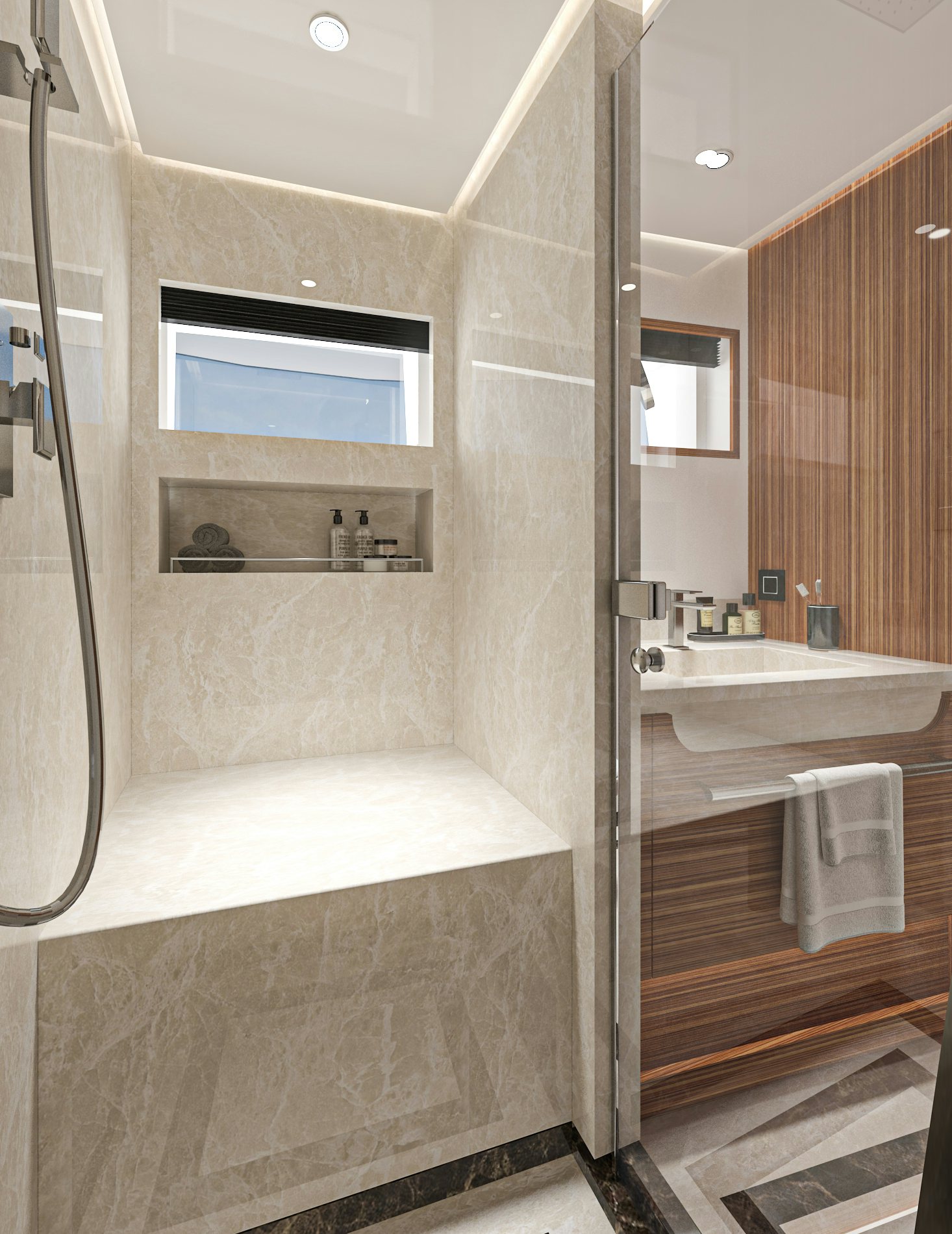 a bathroom with a bathtub and sink aboard LAZZARA UHV 100 Yacht for Sale