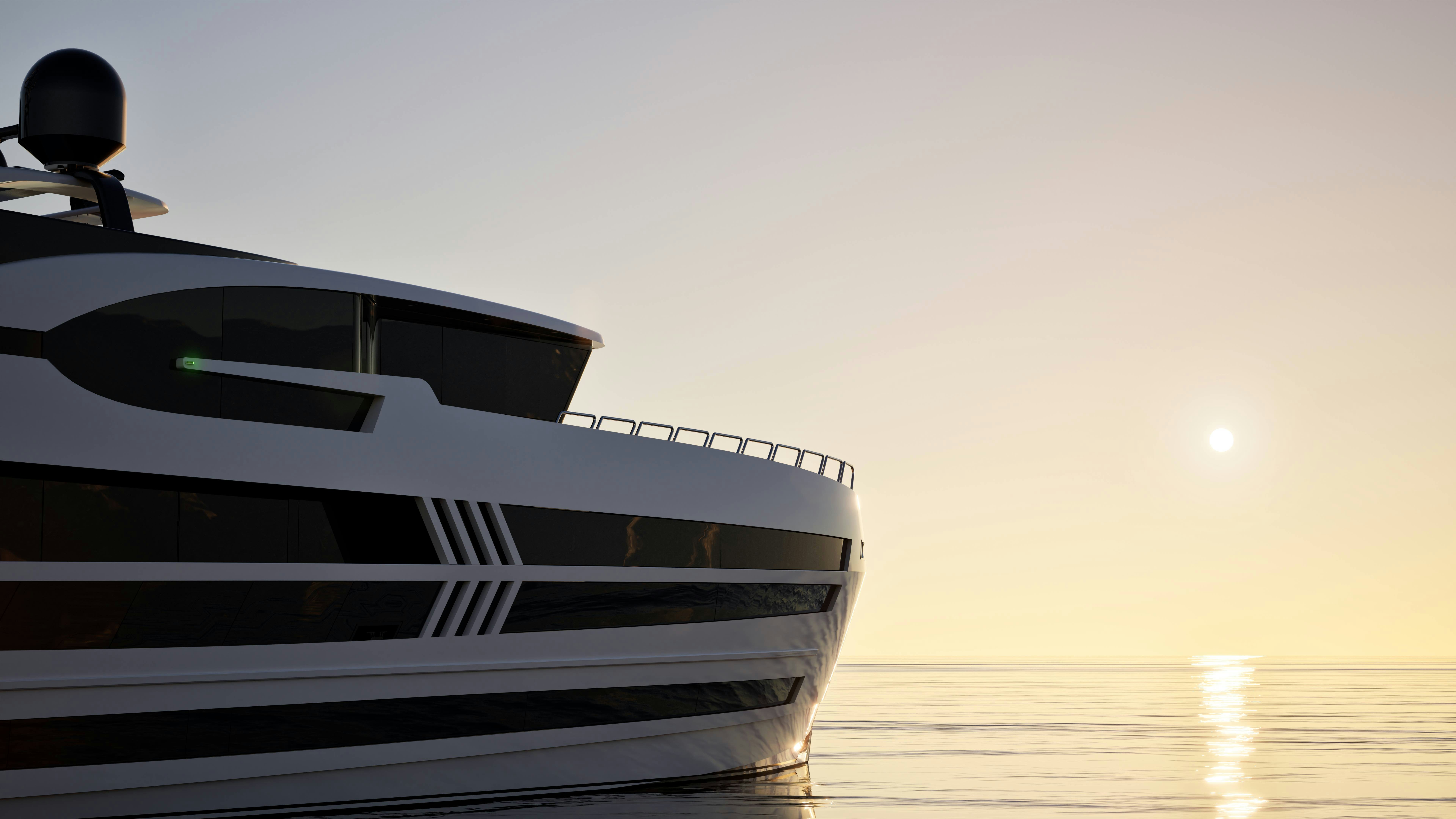 a white and black boat aboard LAZZARA UHV 100 Yacht for Sale