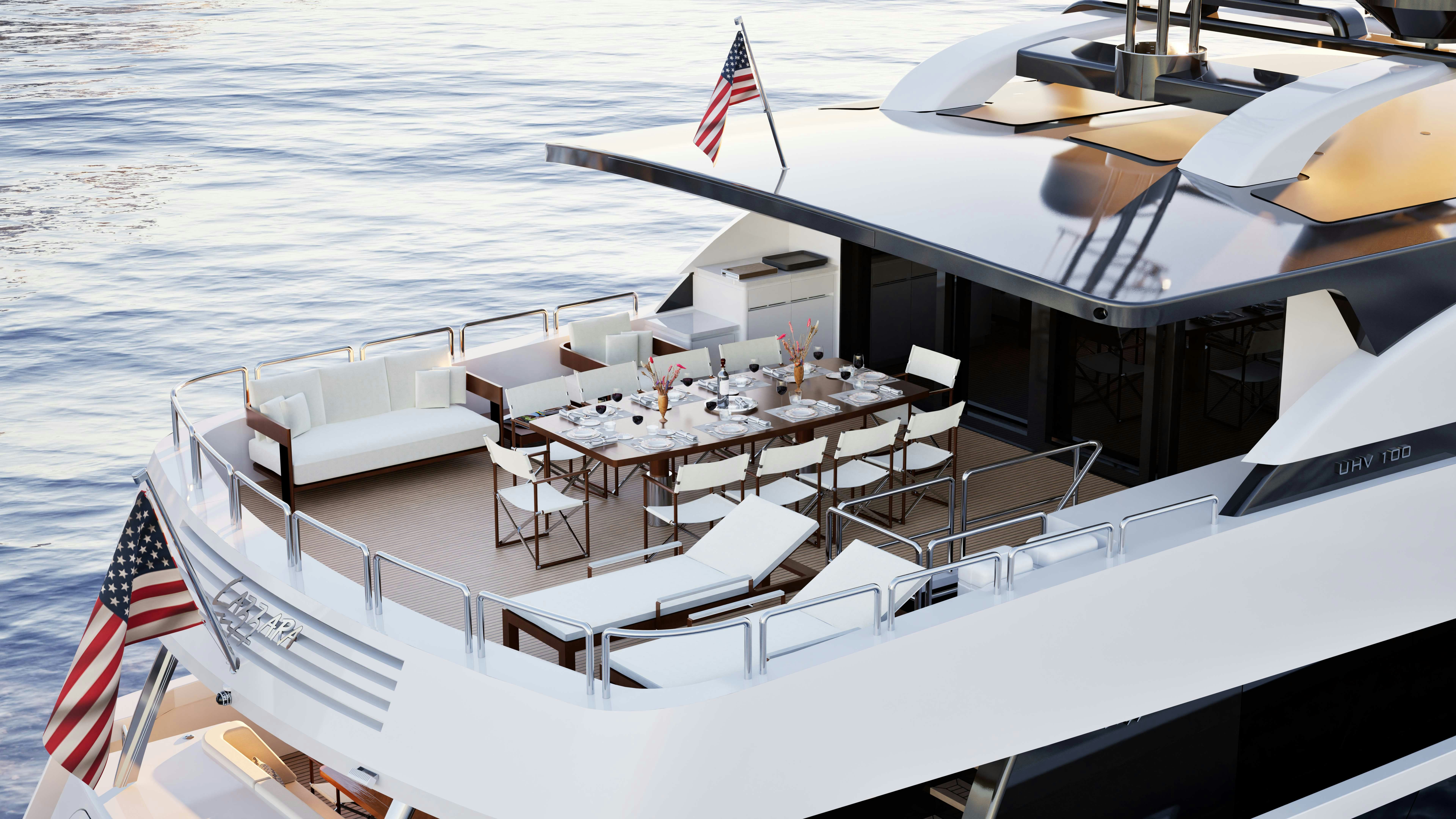 a boat on the water aboard LAZZARA UHV 100 Yacht for Sale