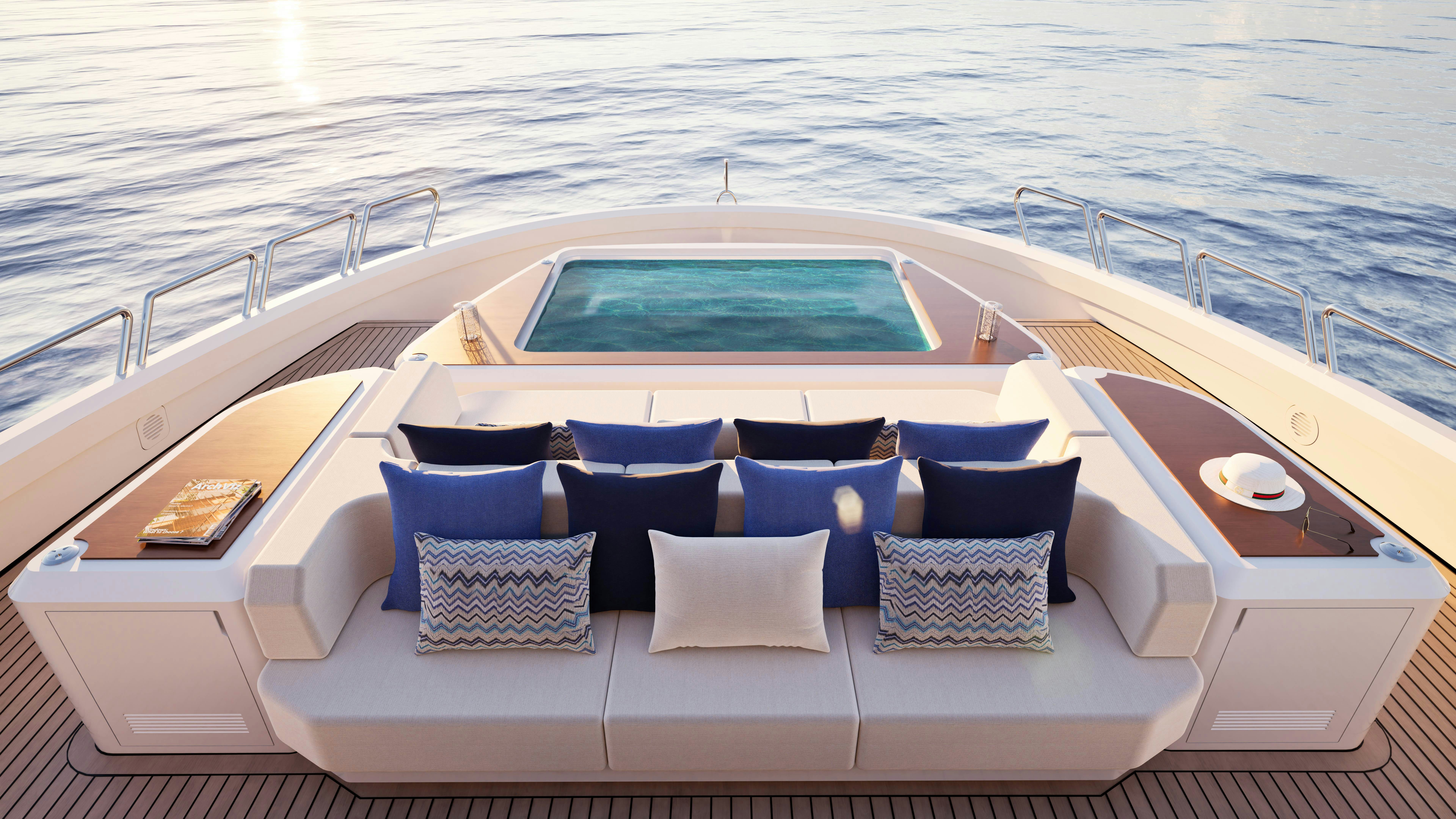 a lounge chair on a boat aboard LAZZARA UHV 100 Yacht for Sale