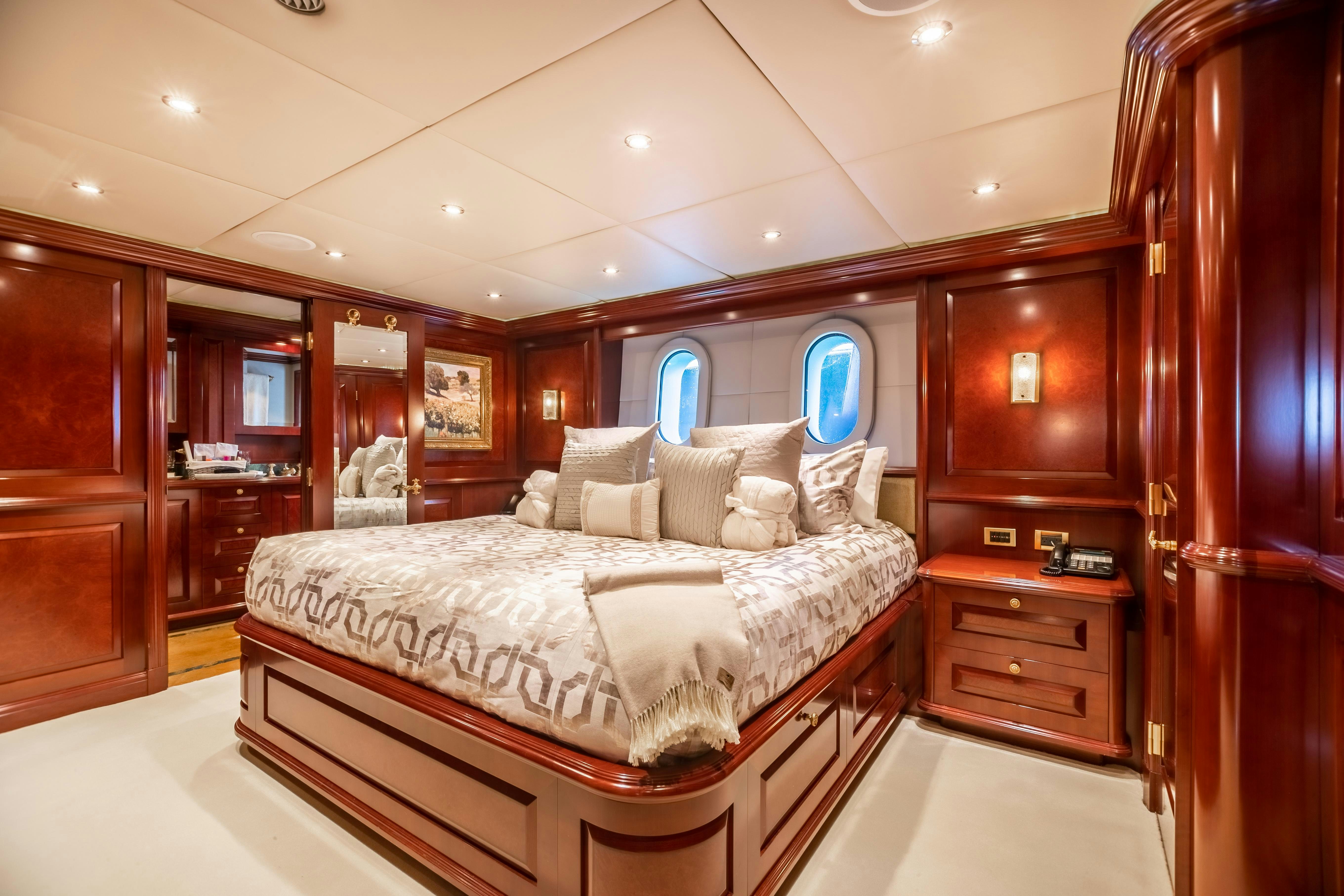 a large bed in a room aboard MISS STEPHANIE Yacht for Charter
